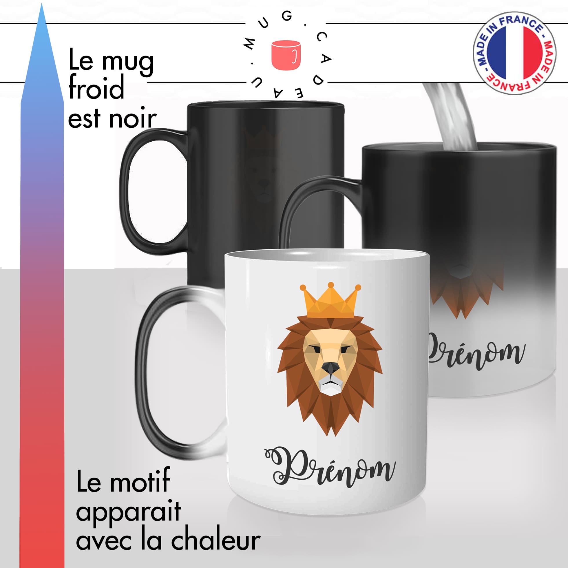 mug magique thermoreactif thermochauffant personnalisé lion original roi de la savanne prenom personnalisable idée cadeau fun