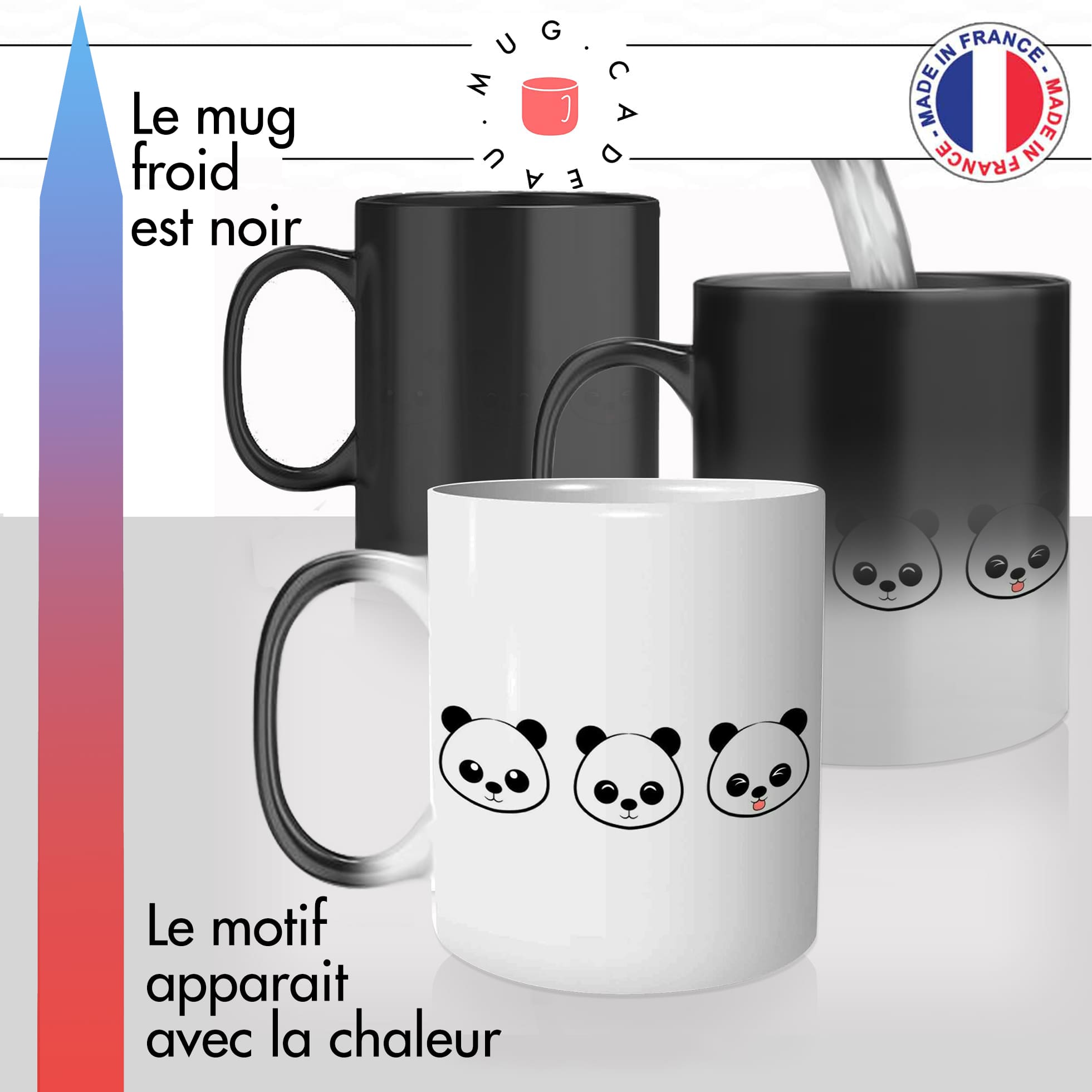 mug magique thermoreactif thermochauffant personnalisé tetes de panda trop chou mignon idée cadeau fun