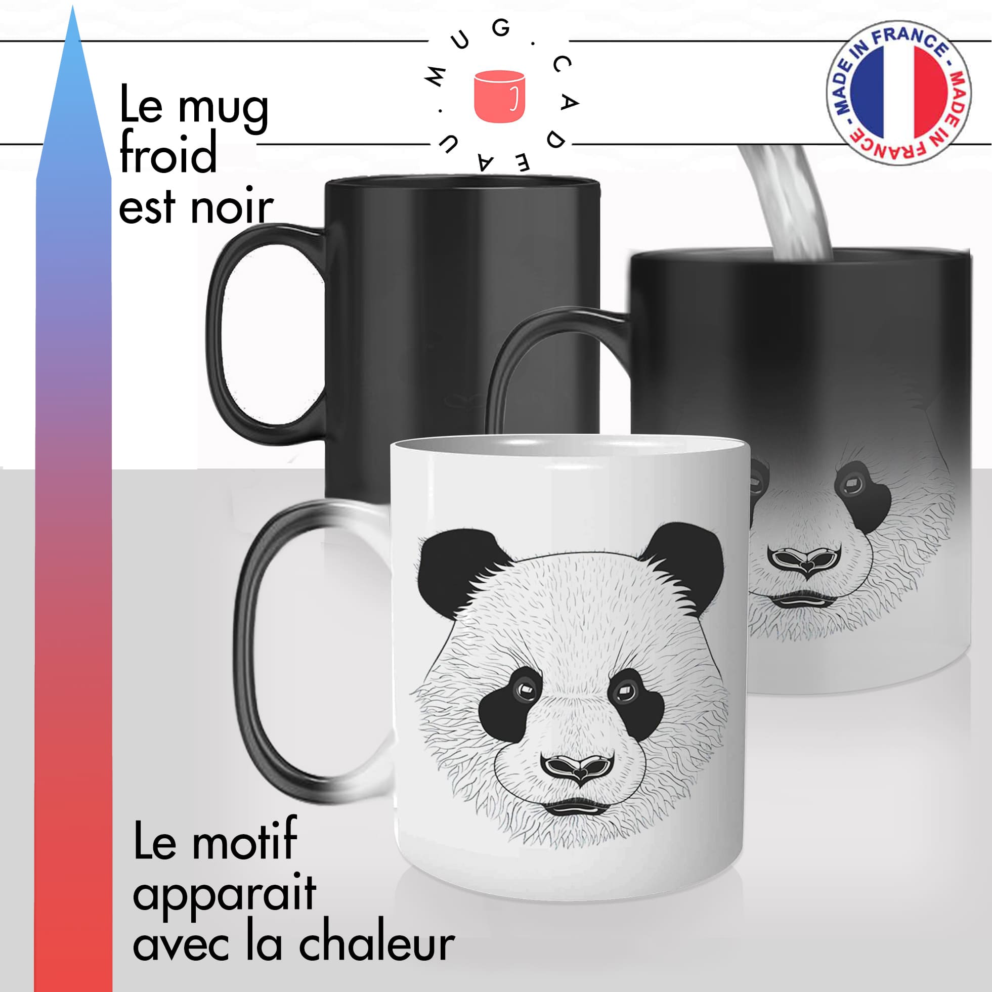mug magique thermoreactif thermochauffant personnalisé tete de panda poilu mignon idée cadeau fun