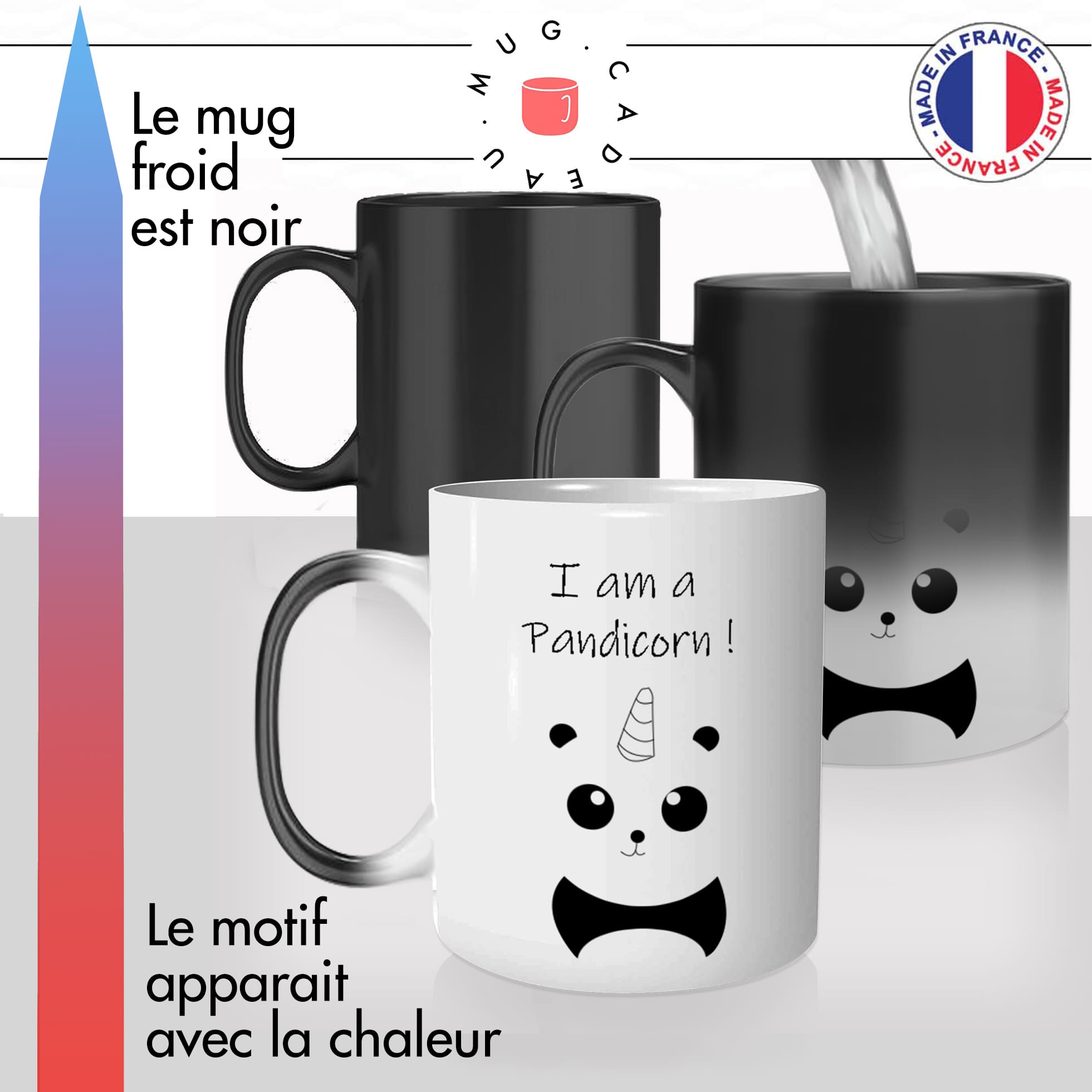 mug magique thermoreactif thermochauffant personnalisé licorne pandicorne corne panda idée cadeau fun