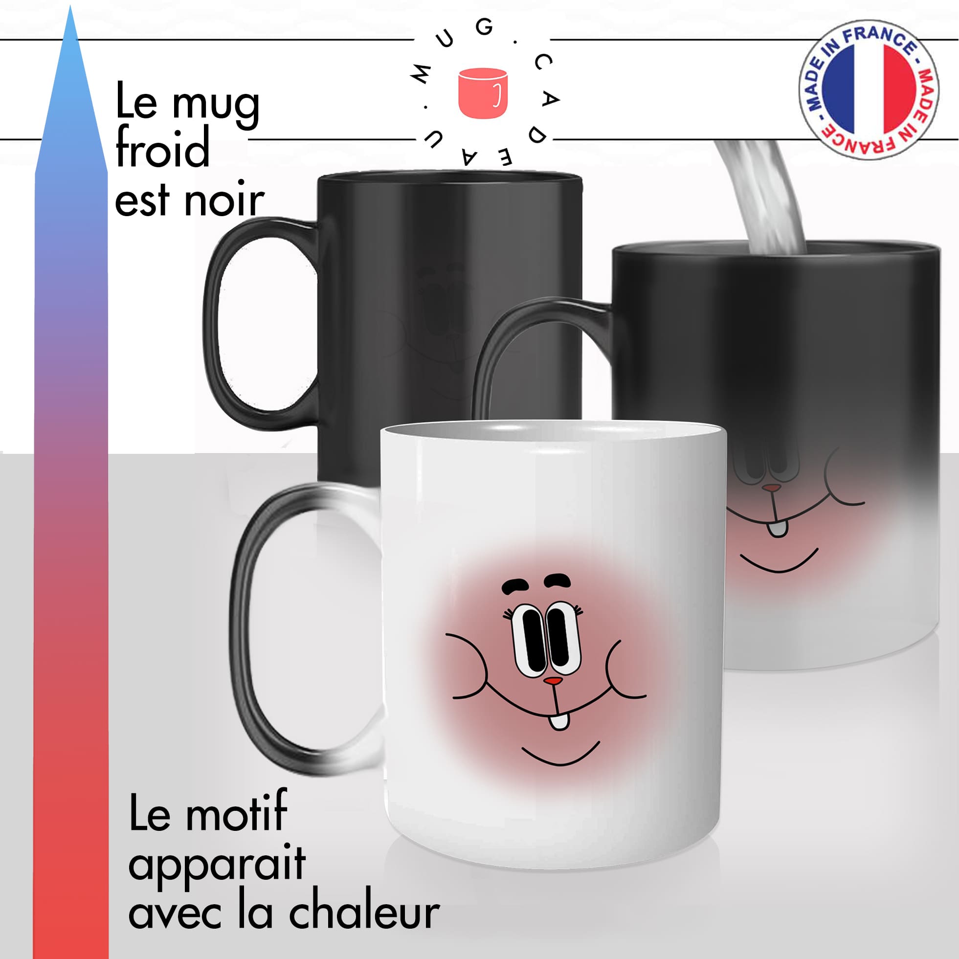mug magique thermoreactif thermochauffant personnalisé visage tete lapin gros dessin animé drole idée cadeau fun
