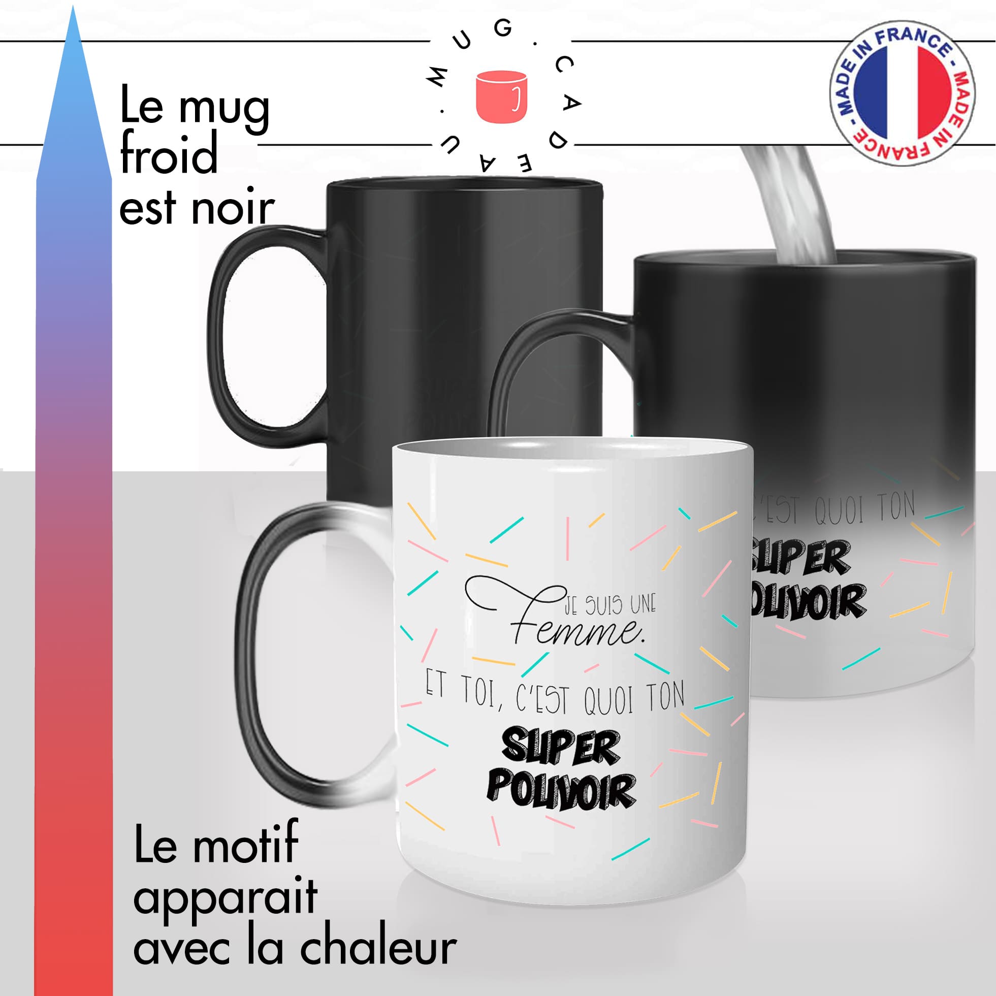 mug magique thermoréactif thermo chauffant femme super pouvoir forte girl power idée cadeau fun cool original