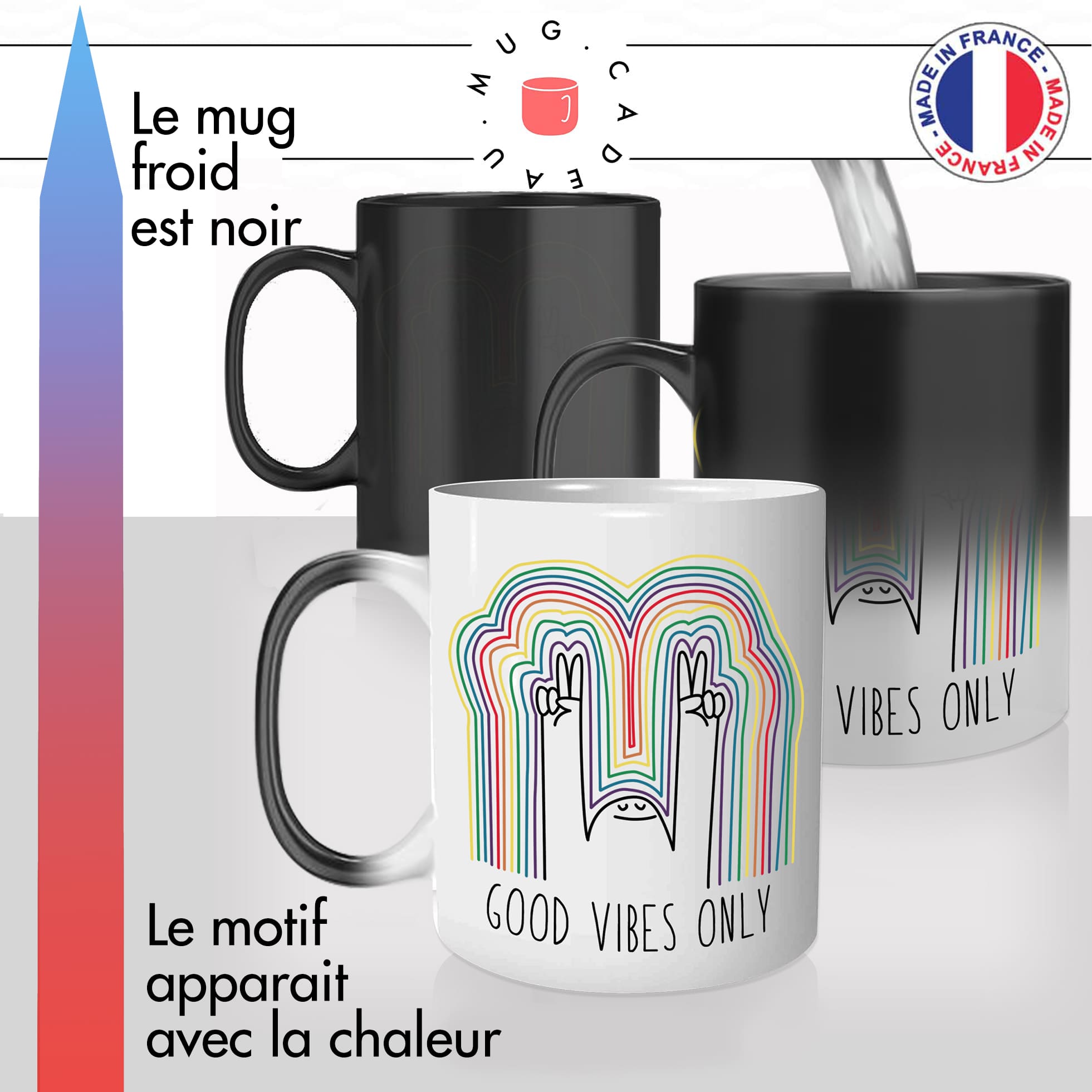 mug magique thermoréactif thermo chauffant citation motivation good vibes only idée cadeau fun cool original
