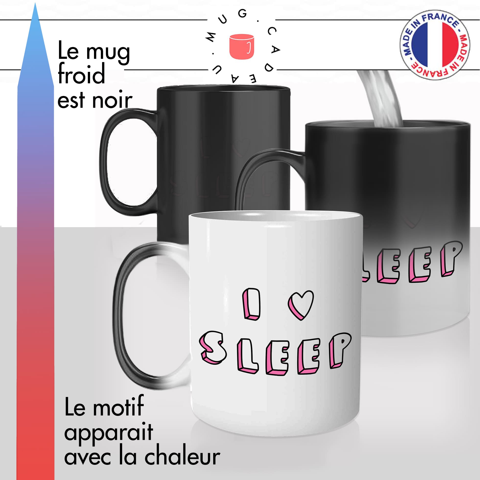 mug magique thermoréactif thermo chauffant citation positive i love sleep flemme dimanche week end idée cadeau fun cool original