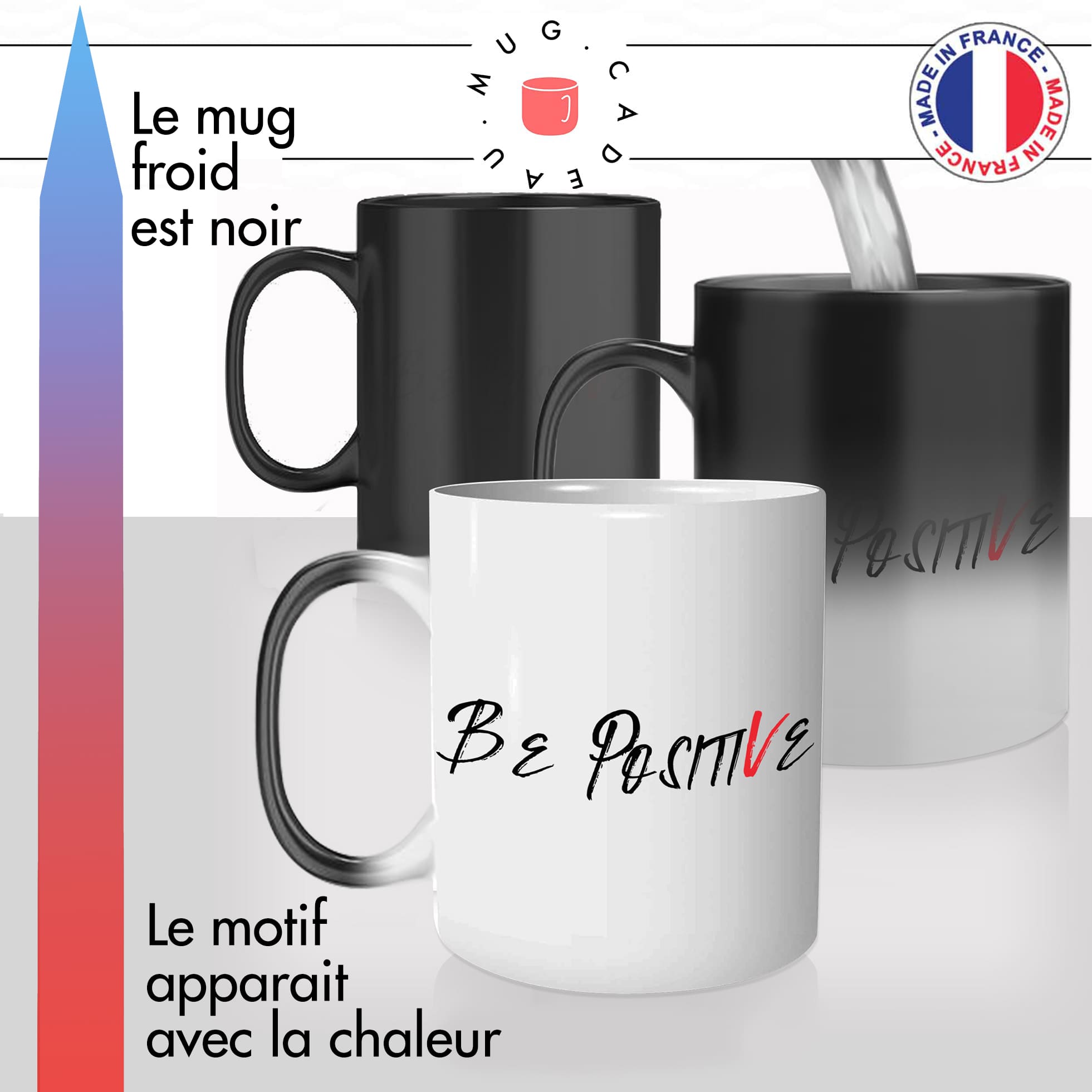 mug magique thermoréactif thermo chauffant citation be positive motivation café thé bonheur idée cadeau fun cool original