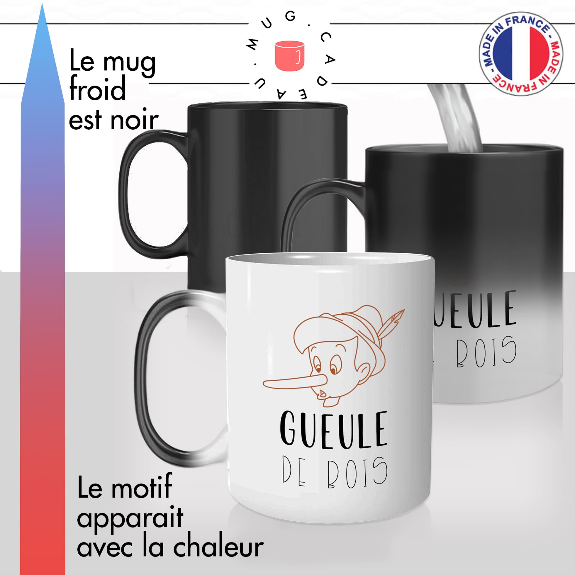 mug magique thermoréactif thermo chauffant gueule de bois marionette de dessin animé menteur idée cadeau fun cool original