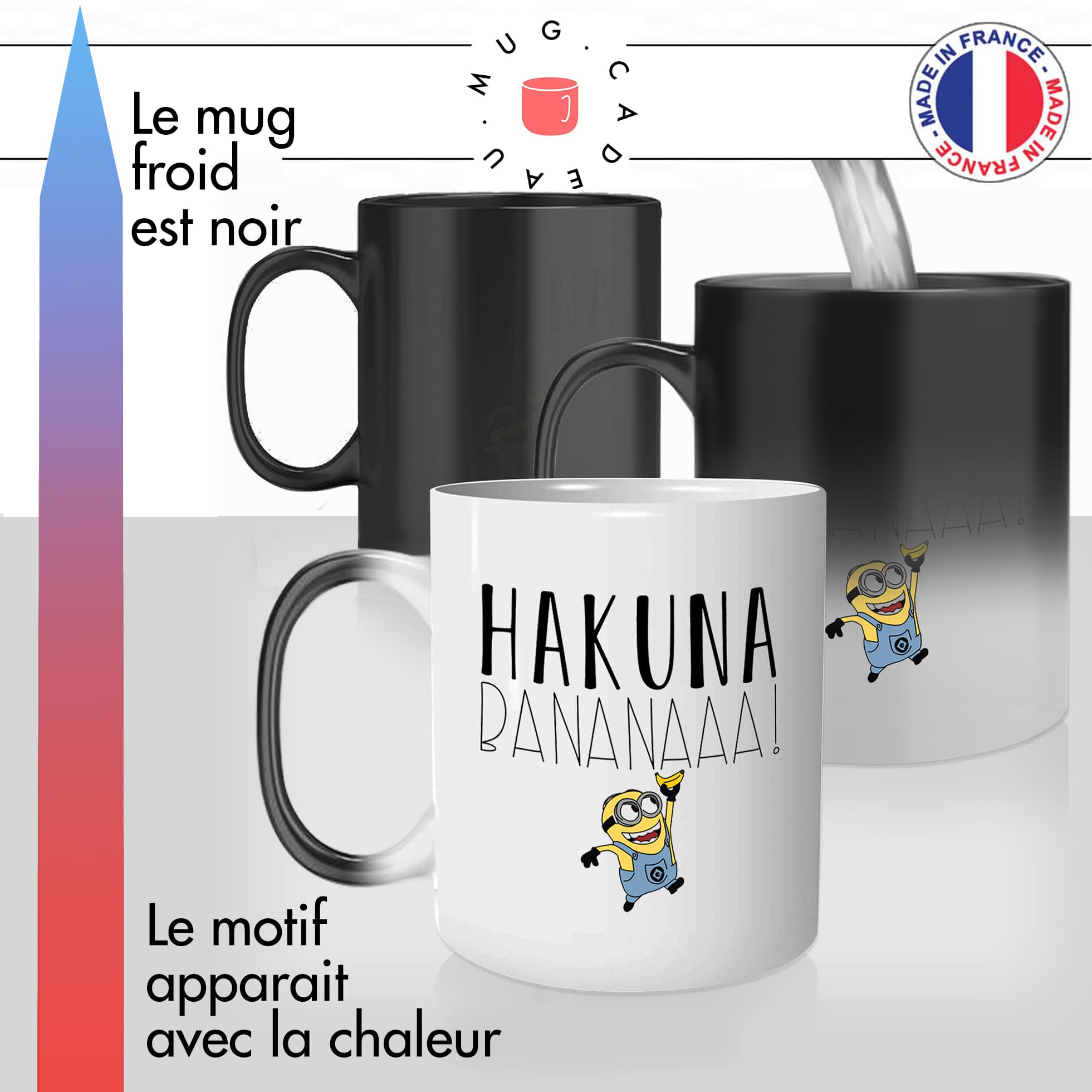 mug magique thermoréactif thermo chauffant hakuna banana banane minion dessin animé idée cadeau fun cool original