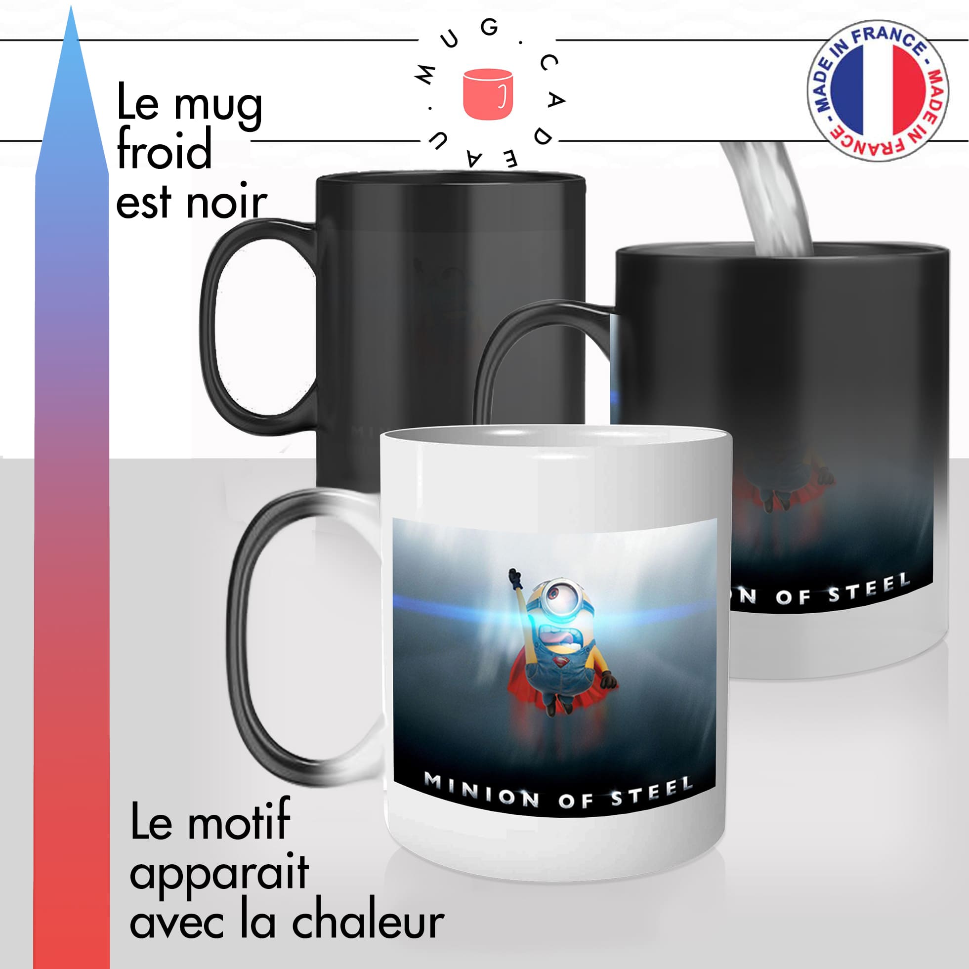 mug magique thermoréactif thermo chauffant super heros mignon of steel superman dessin animé idée cadeau fun cool original