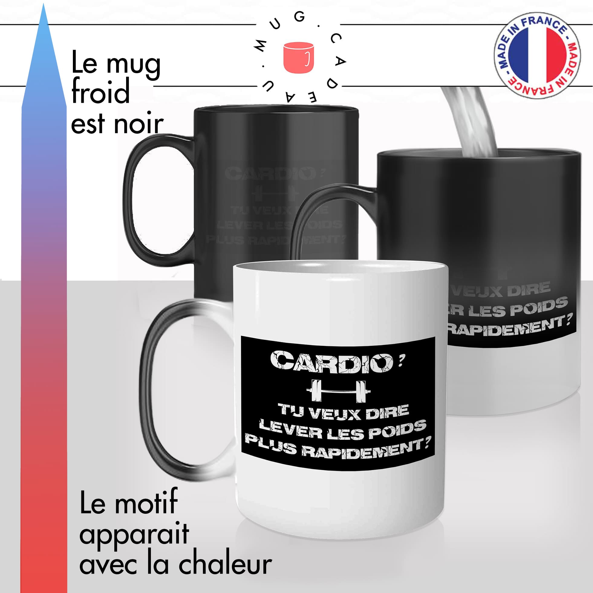 mug magique thermoréactif thermo chauffant citation motivation cardio bodybuilder musculation salle de sport idée cadeau personnalisé fun