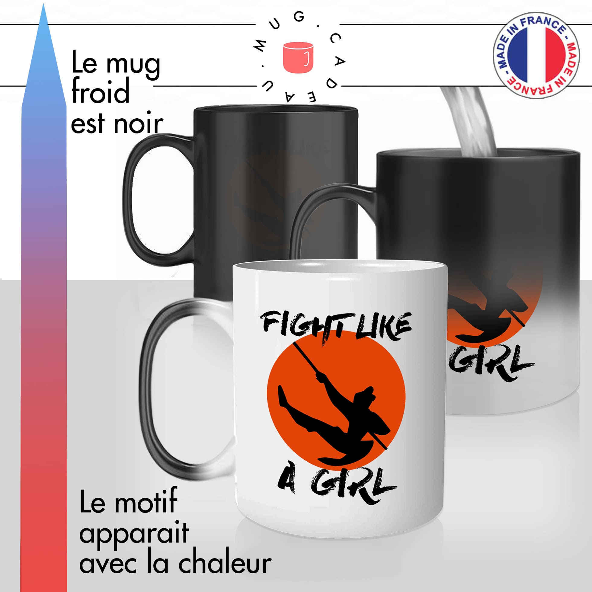 mug magique thermoréactif thermo chauffant citation fight like a girl feministe dessin animé mula idée cadeau personnalisé fun