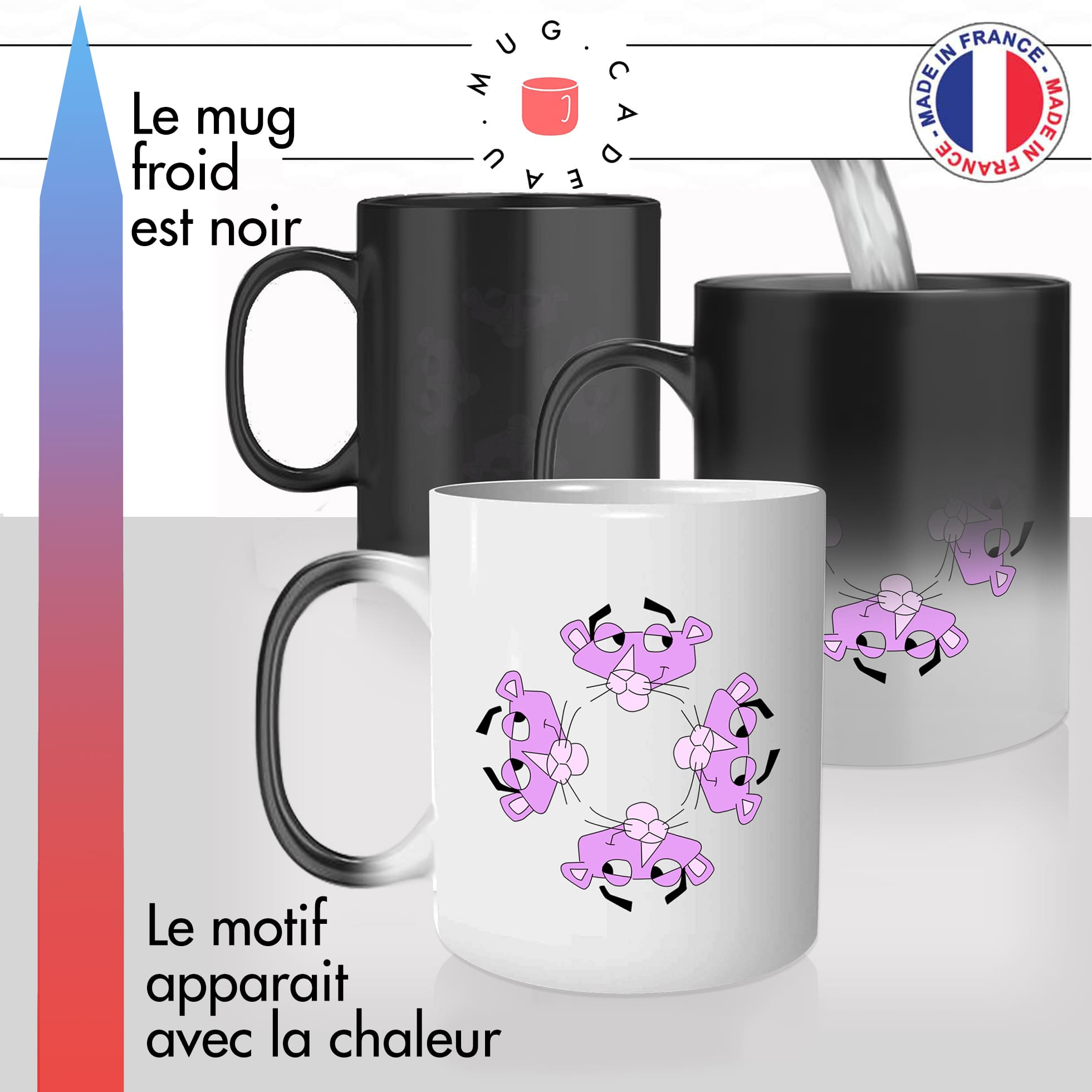 mug magique thermoréactif thermo chauffant dessin animé panthere rose tetes patte felin idée cadeau personnalisé fun