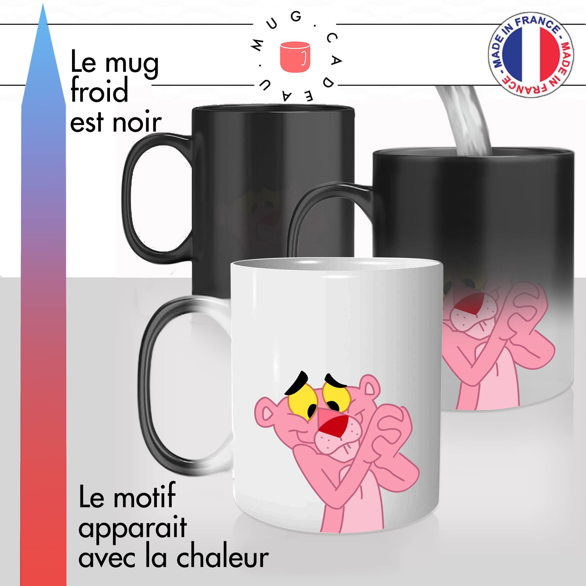 mug magique thermoréactif thermo chauffant animal sauvage panthere rose savane jungle dessin animé idée cadeau fun cool original