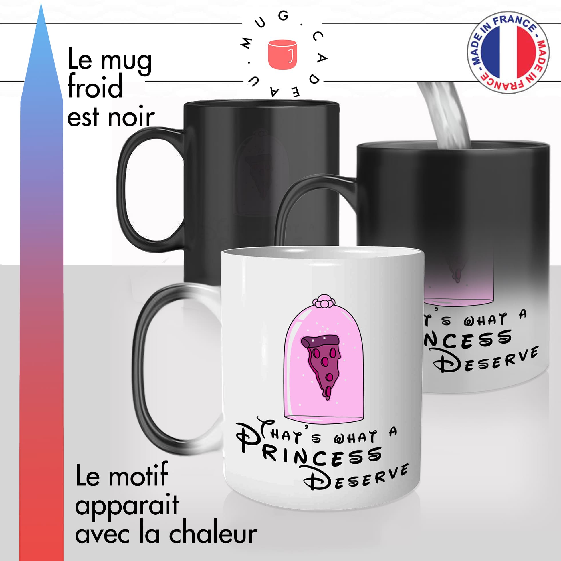 mug magique thermoréactif thermo chauffant pizza eternelle princesse gourmande dessin animé idée cadeau fun original unique