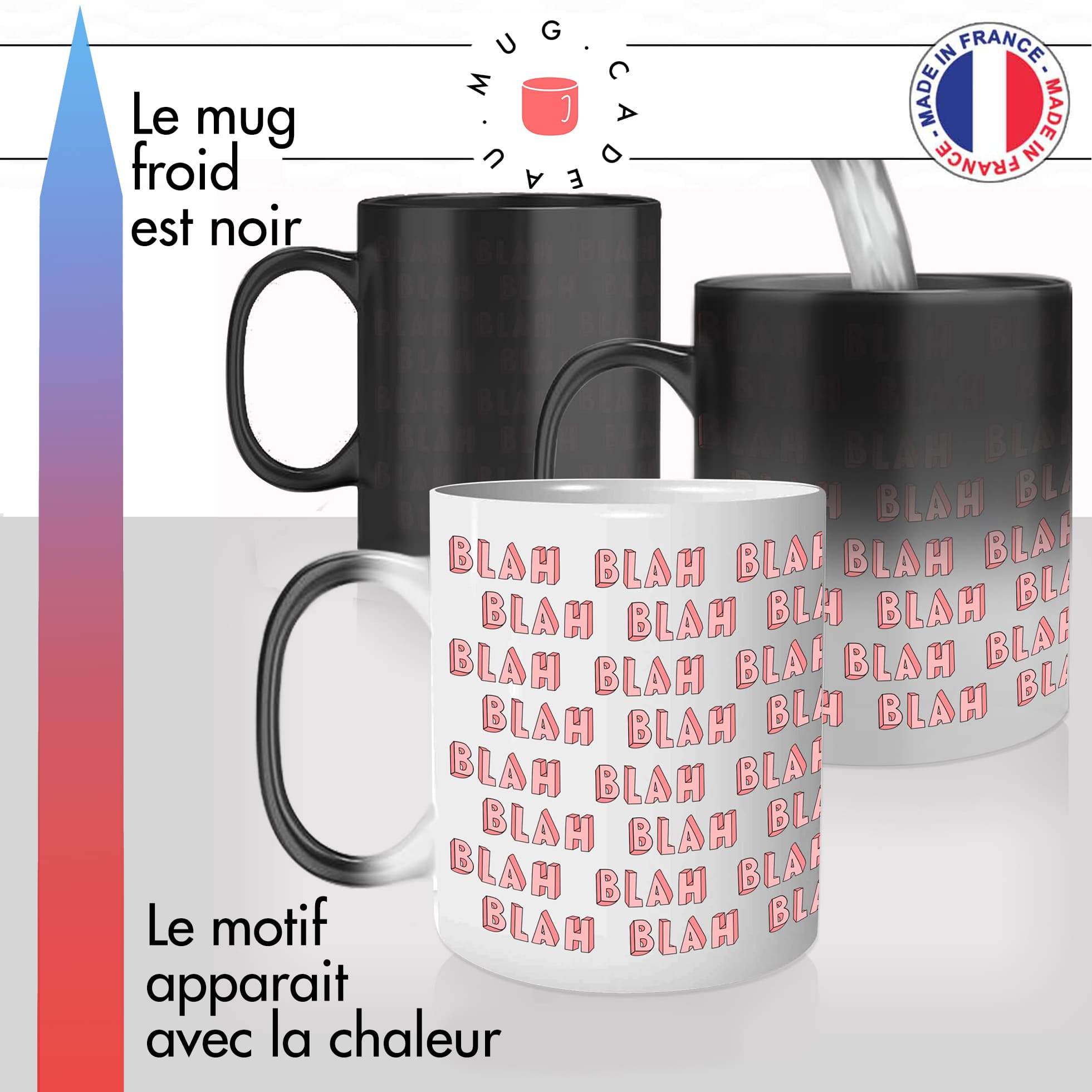 mug magique thermoréactif thermo chauffant personnalisé citation drole blah blah pipelette comere collegue femme humour idée cadeau fun original