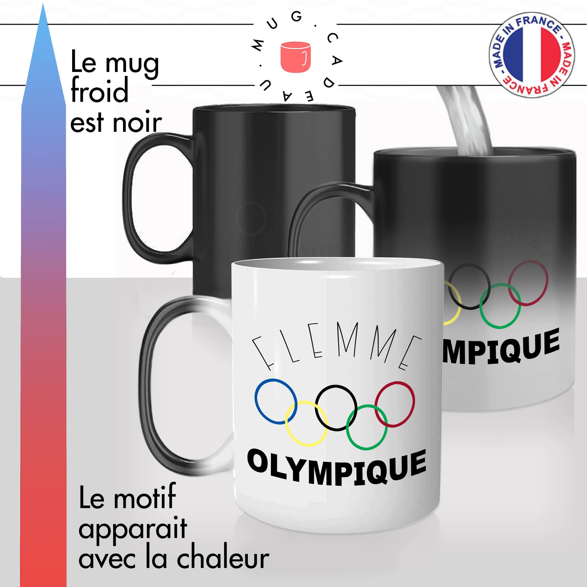 mug magique thermoréactif thermo chauffant personnalisé citation flemme olympique pas envie collegue femme humour idée cadeau fun original