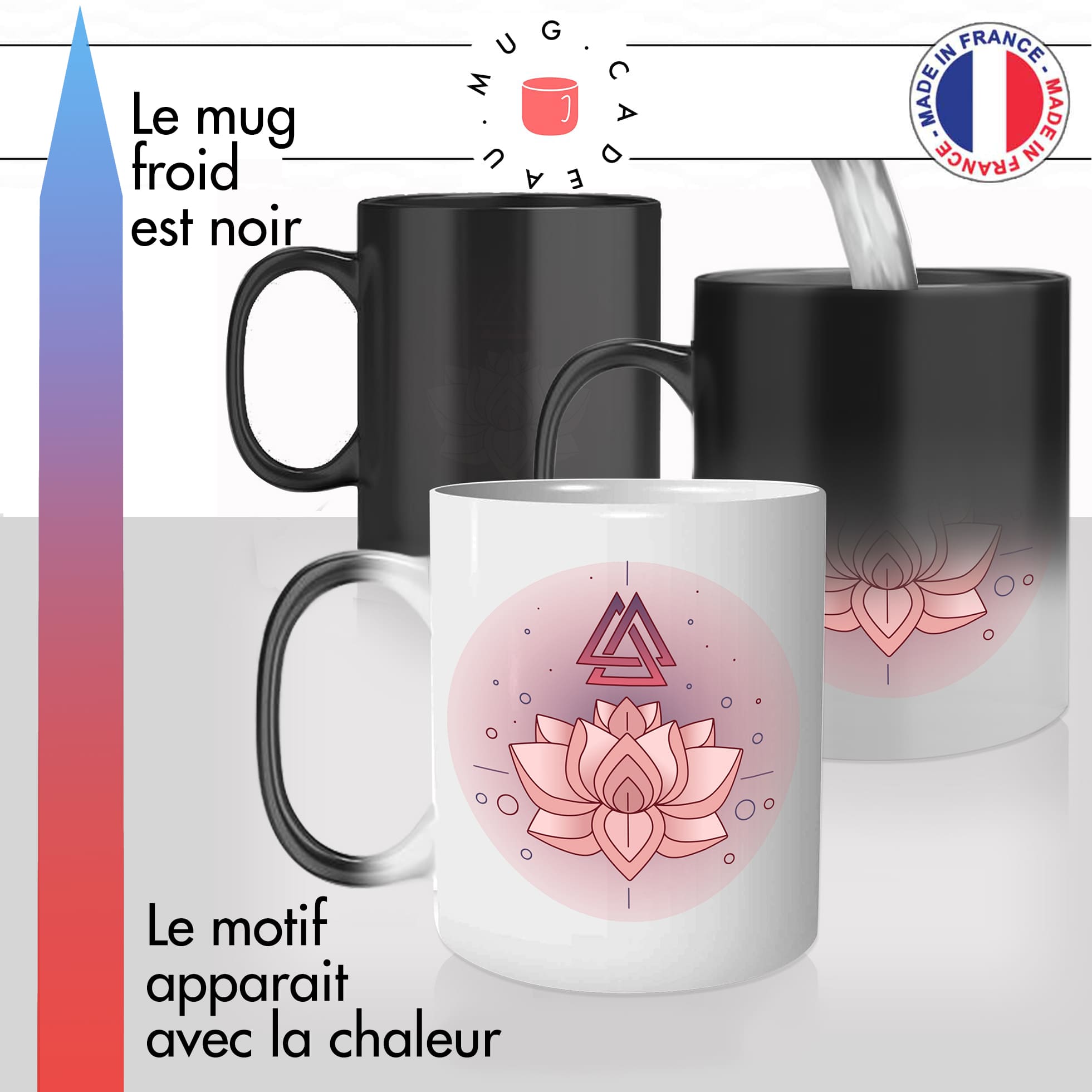 mug magique thermoréactif thermo chauffant personnalisé fleur de lotus dessin illustration mignon idée cadeau zen yoga fun original