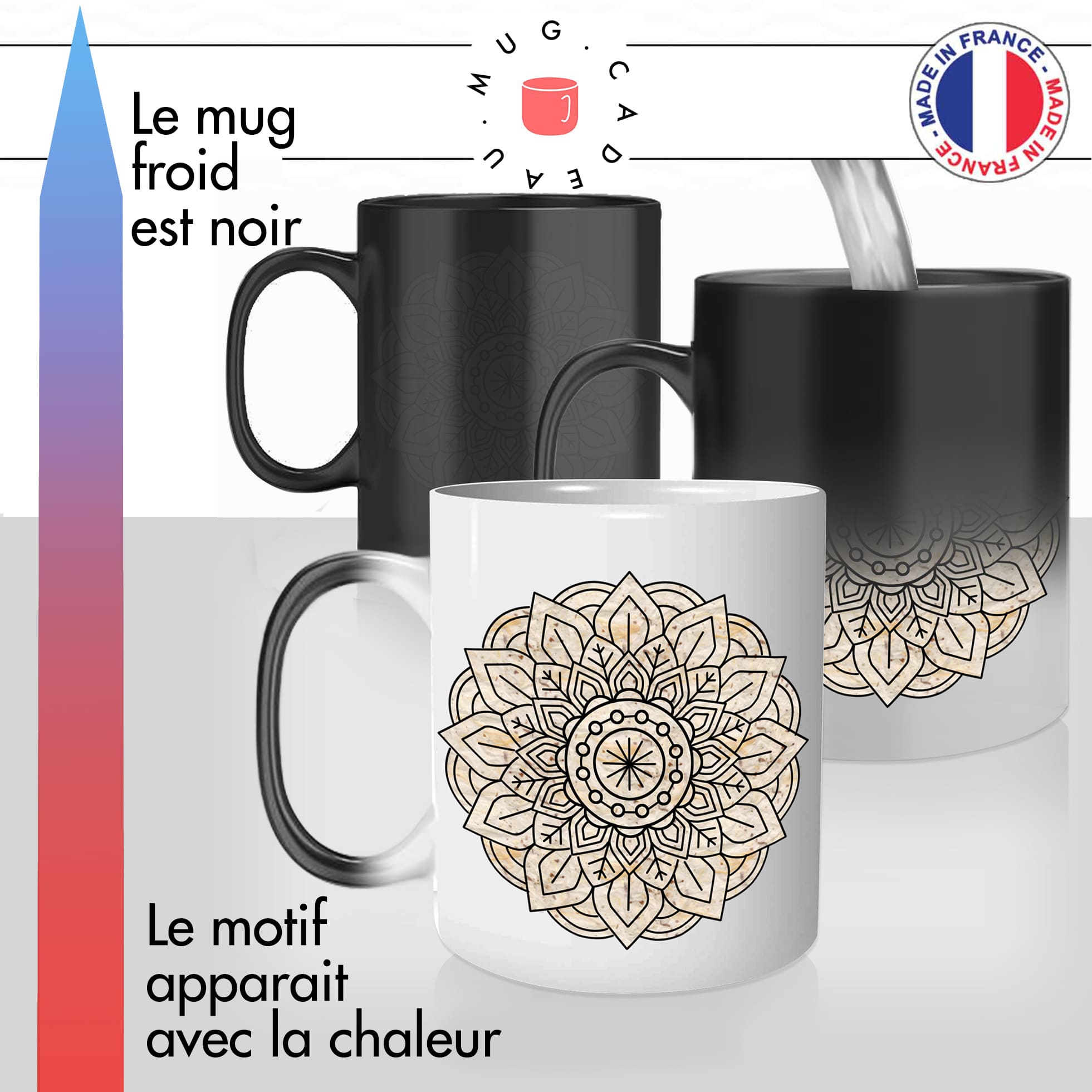 mug magique thermoréactif thermo chauffant personnalisé dessin fleur mandala couleurs avec effet personnalisable idée cadeau fun original