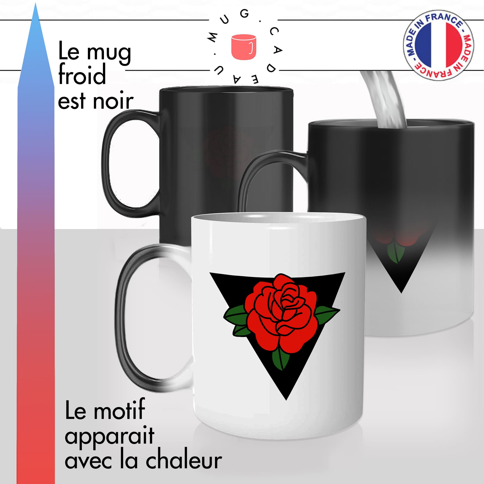 mug magique thermoréactif thermo chauffant personnalisé dessin rose rouge triangle noir art personnalisable idée cadeau fun original