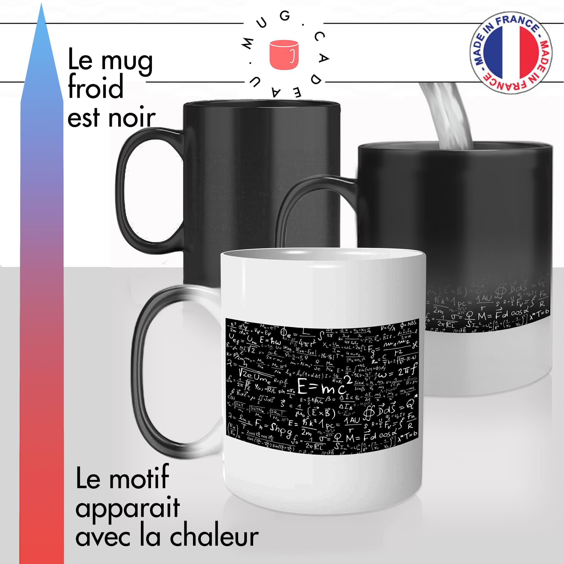 mug magique thermoréactif thermo chauffant personnalisé geek science maths mathematiques calculs e=mc2 idée cadeau fun original