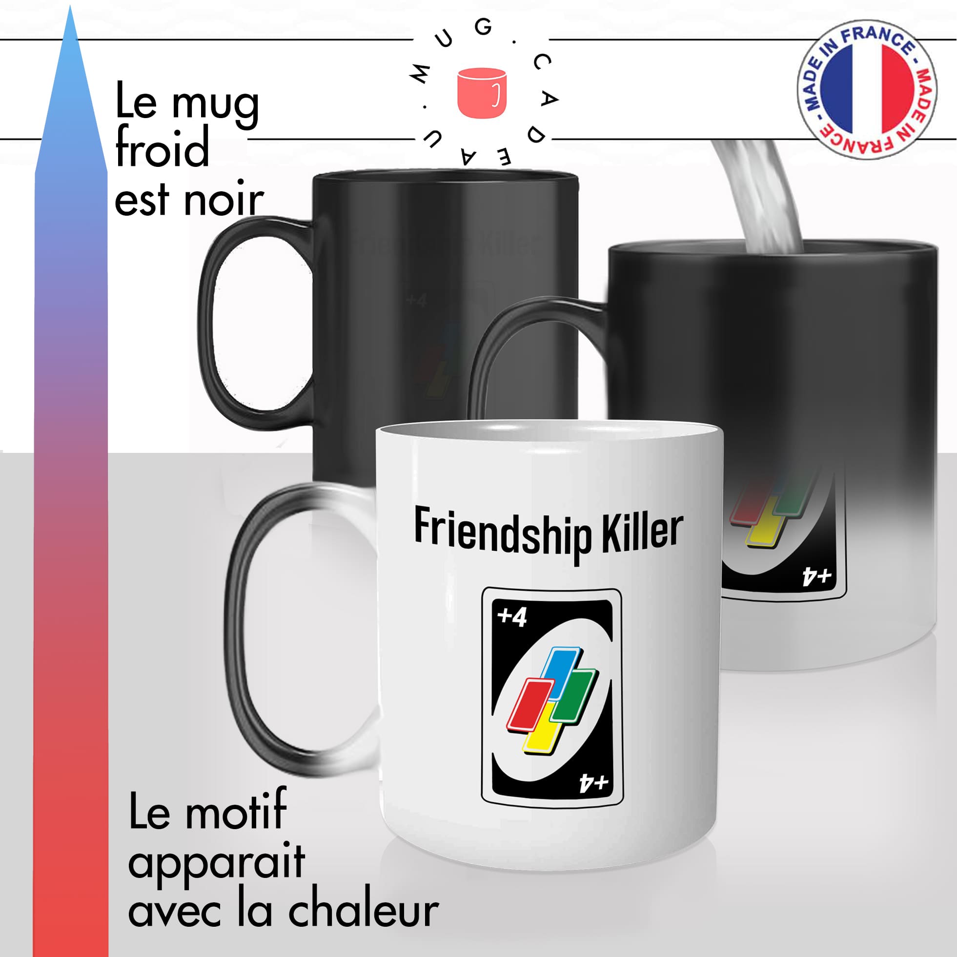 mug magique thermoréactif thermo chauffant personnalisé uno jeux de societé cartes friendship killer +4 pioche idée cadeau fun original
