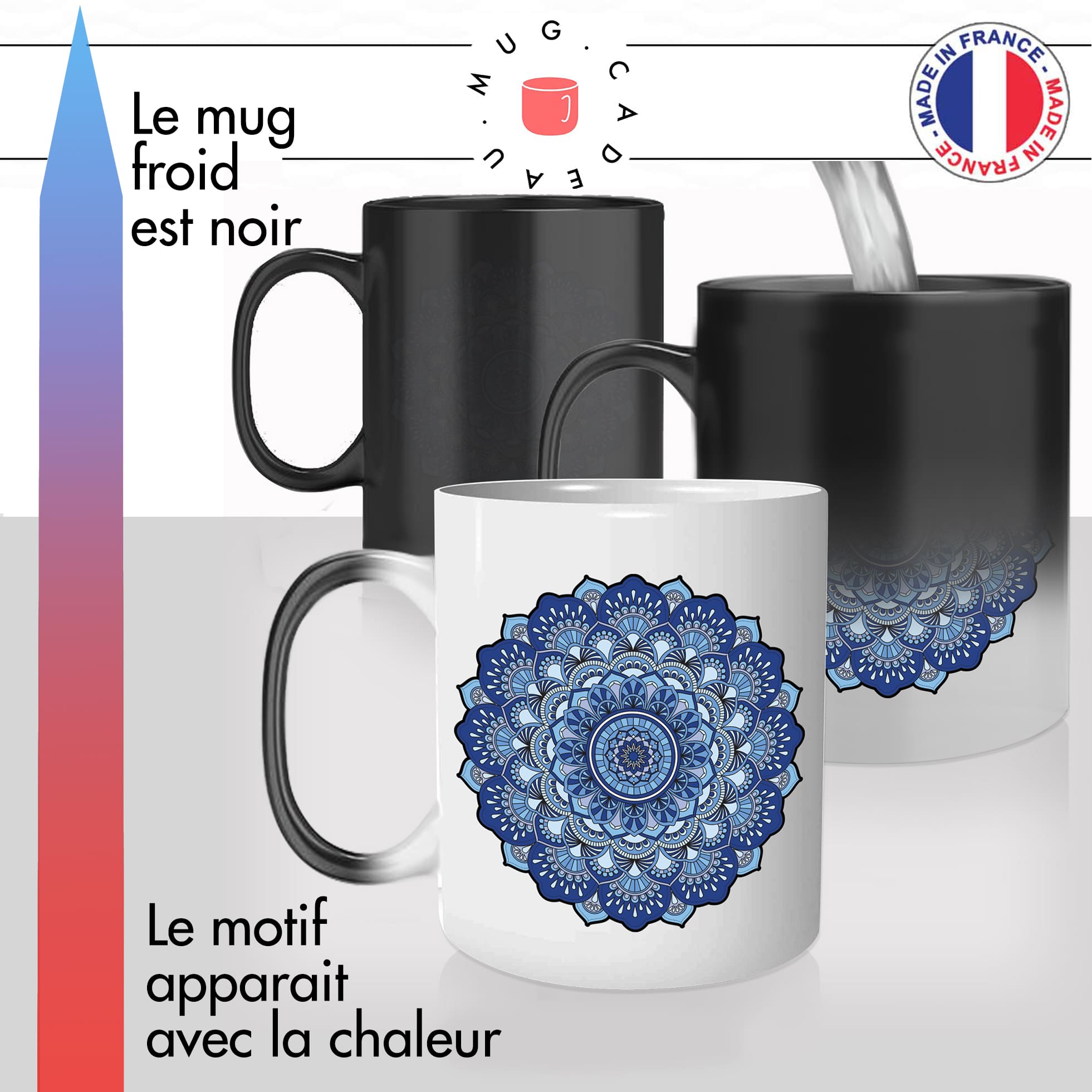 mug magique thermoréactif thermo chauffant personnalisé mandala fleur bleue trop beau idée cadeau fun original