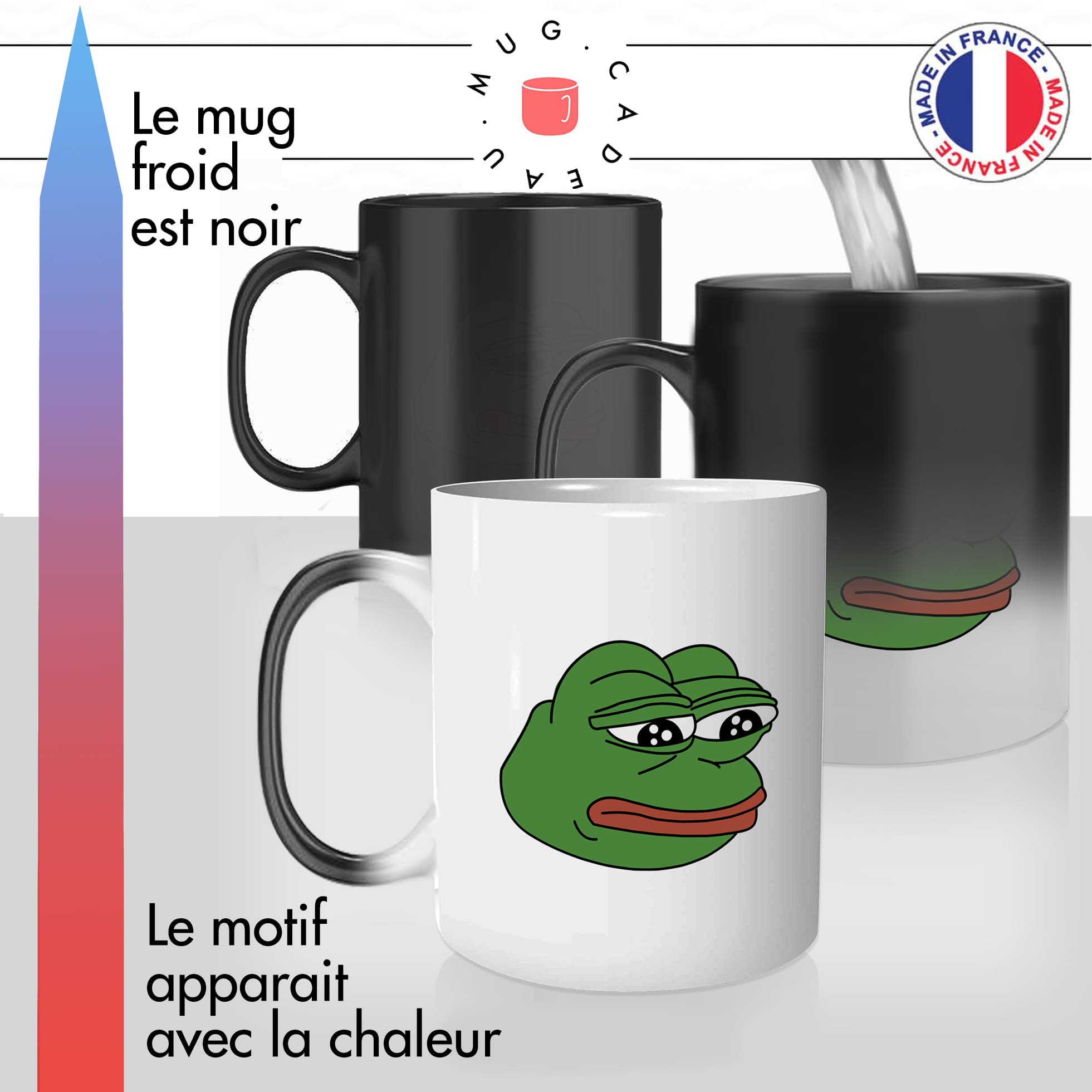 mug magique thermoréactif thermo chauffant personnalisé meme grenouille triste  idée cadeau fun original
