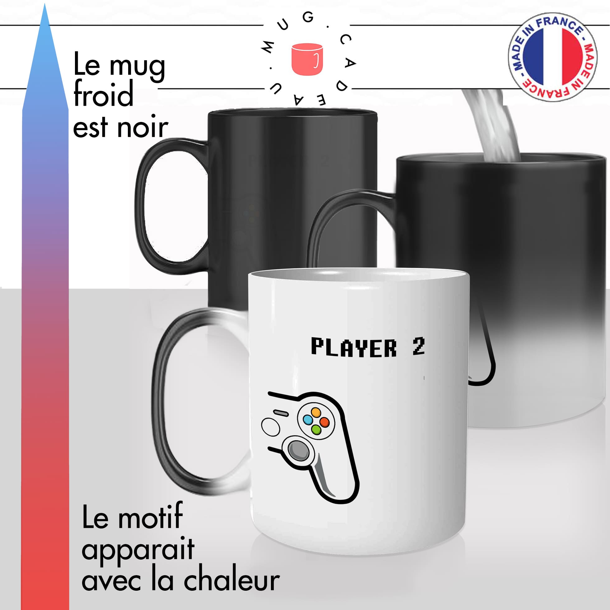 mug magique thermoréactif thermo chauffant personnalisé jeux video joueur 1 manette gamer console player one two idée cadeau fun original