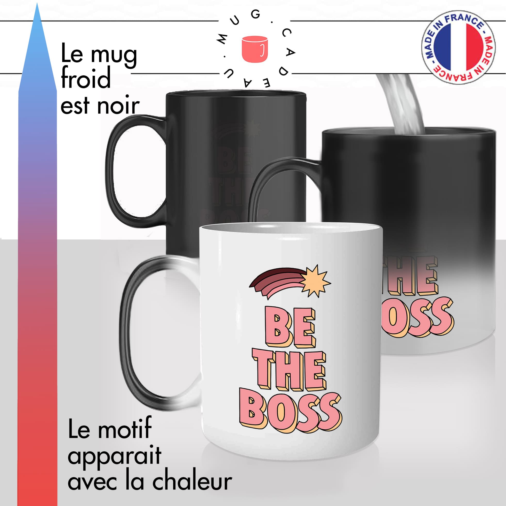 mug magique thermoréactif thermo chauffant personnalisé metier be the boss patronne rose femme entrepreneur offrir idée cadeau original