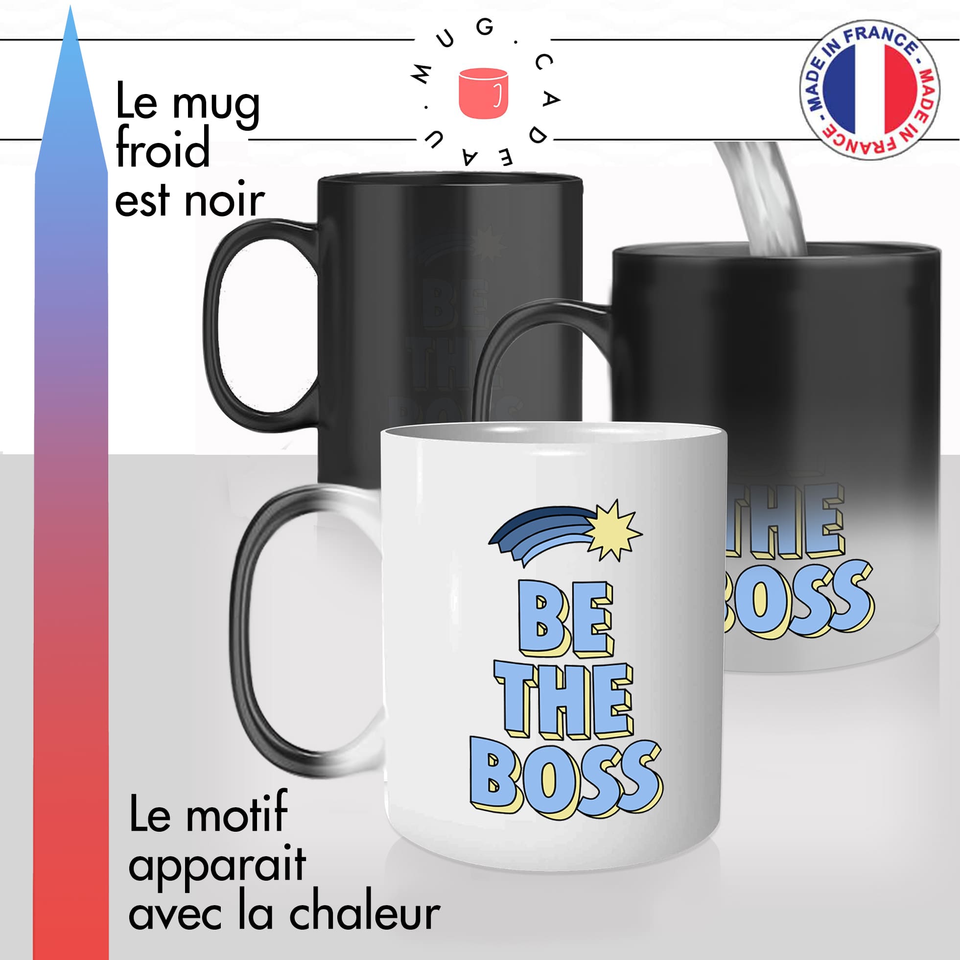 mug magique thermoréactif thermo chauffant personnalisé metier be the boss patron bleu entrepreneur offrir idée cadeau original