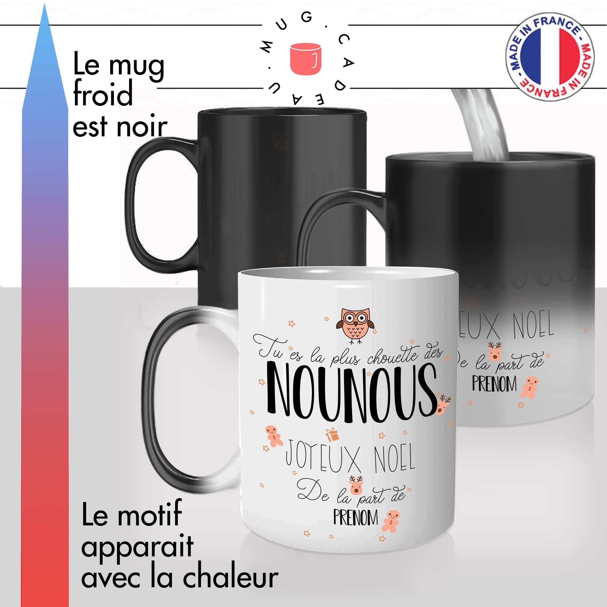mug magique thermoréactif thermo chauffant personnalisé chouette nounou joyeux noel nourrisse métier prenom personnalisable cadeau original
