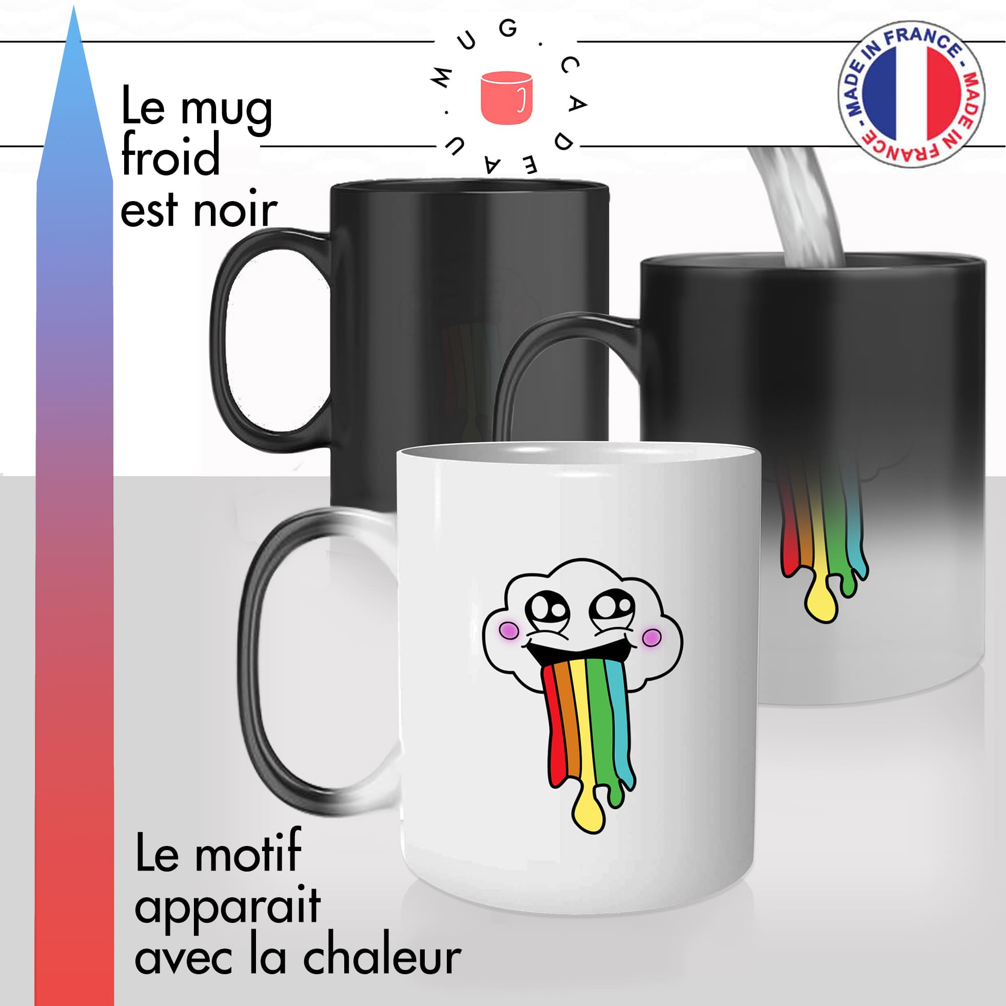 mug magique thermoréactif thermo chauffant personnalisé nuage arc en ciel vomi vomito mignon idée cadeau original fun