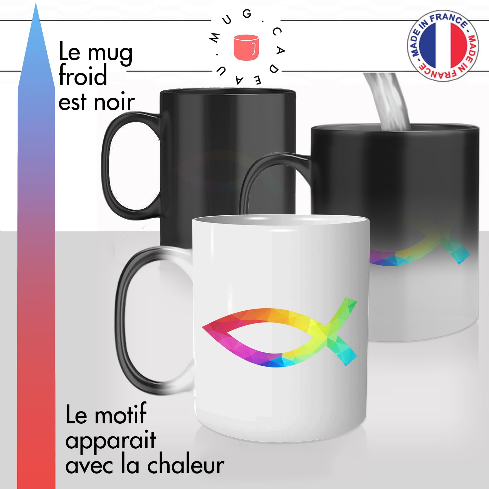 mug magique thermoréactif thermo chauffant personnalisé signe symbol chretien poisson multicolor idée cadeau original fun