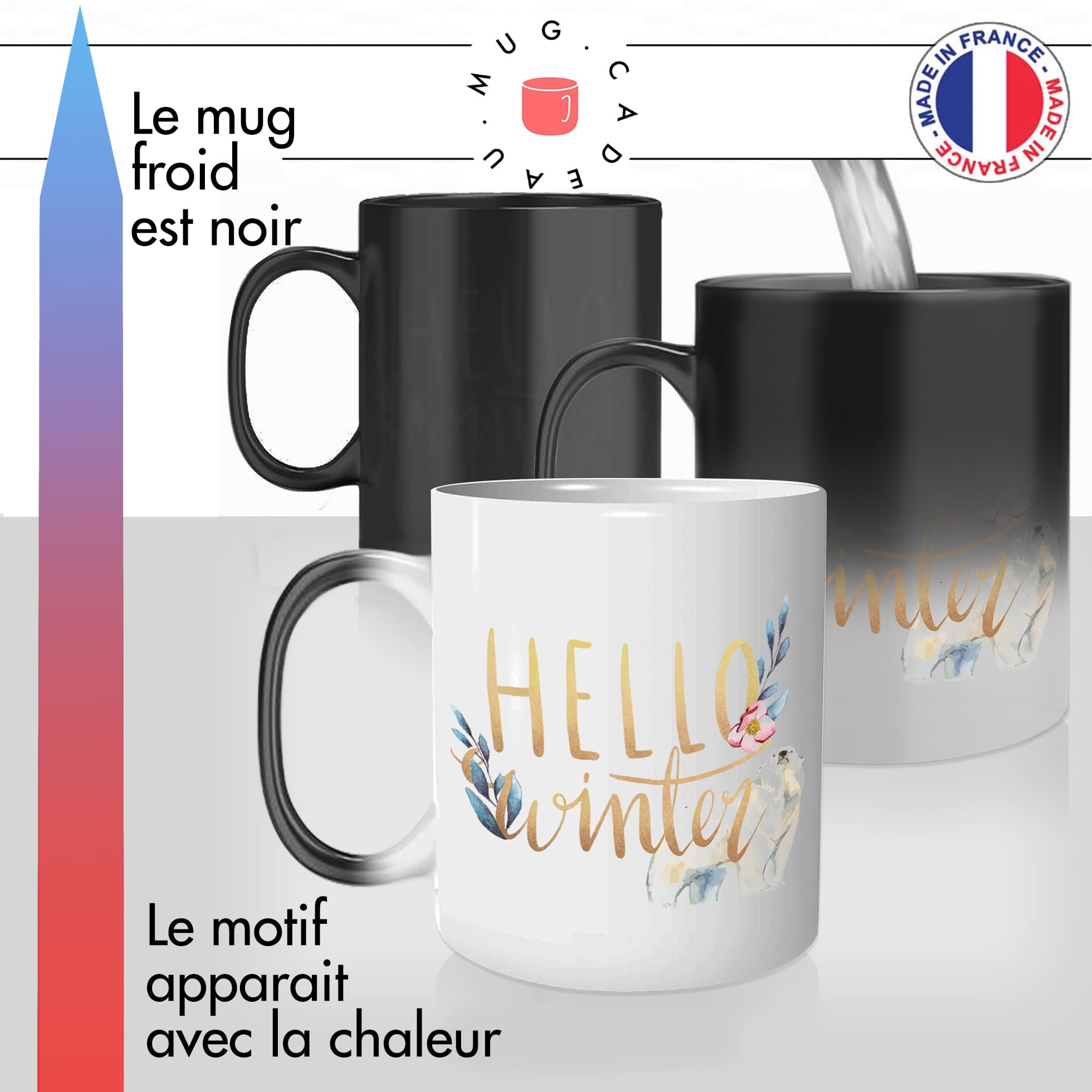 mug magique thermoréactif thermo chauffant personnalisé hello winter saison dhiver neige ours blanc mignon chocolat chaud idée cadeau original