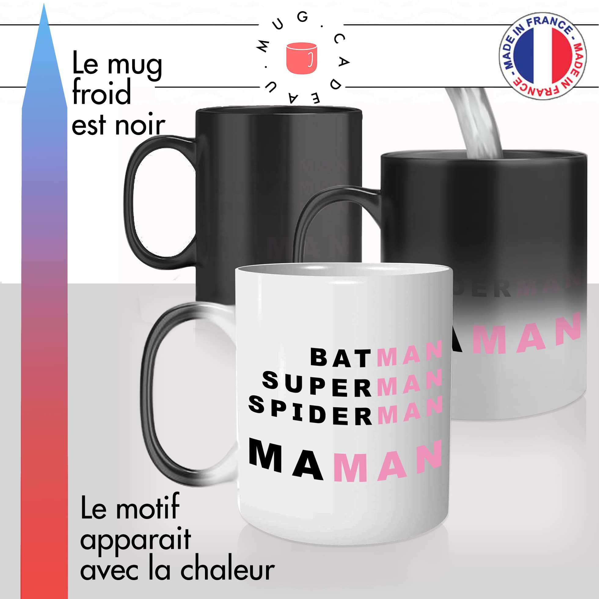mug magique thermoréactif thermo chauffant personnalisé super maman héroine heros fete des meres offrir famille  idée cadeau original