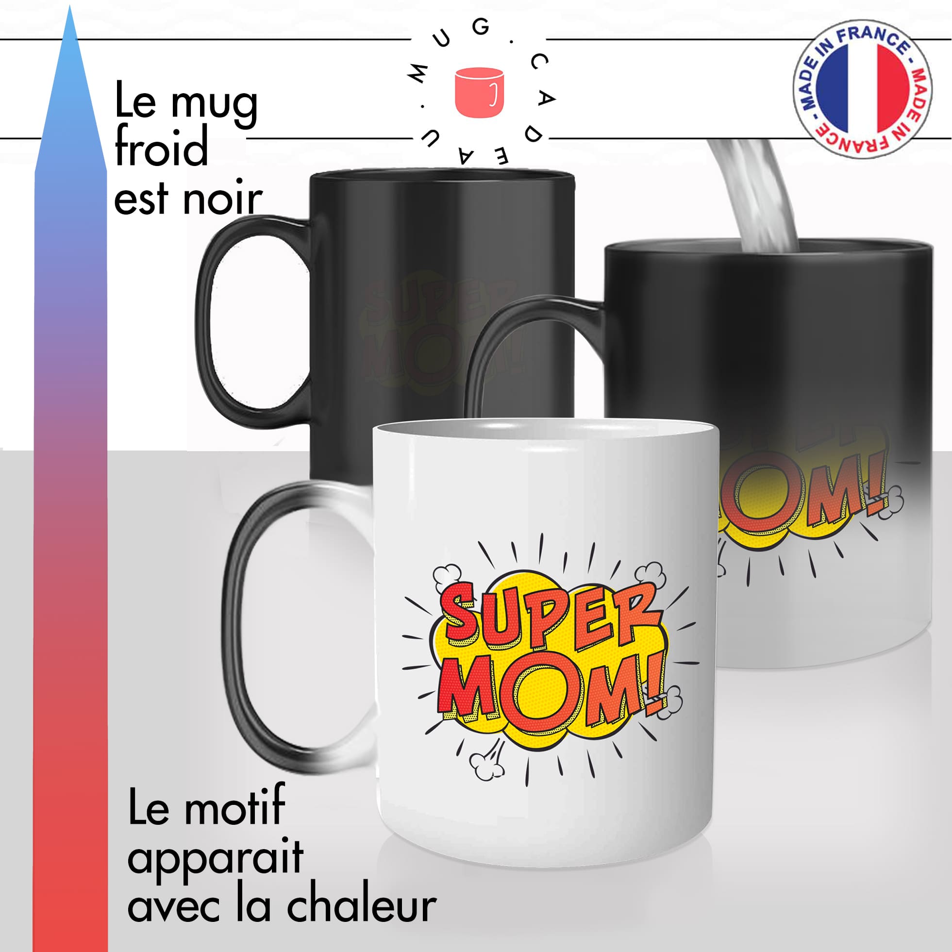 mug magique thermoréactif thermo chauffant personnalisé super mom cartoon dessin animé maman fete des meres fun cool idée cadeau original