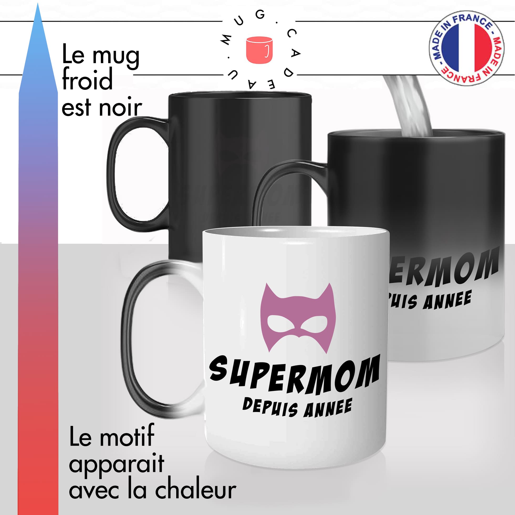 mug magique thermoréactif thermo chauffant personnalisé super mom depuis heroine maman fete des meres fun cool idée cadeau original