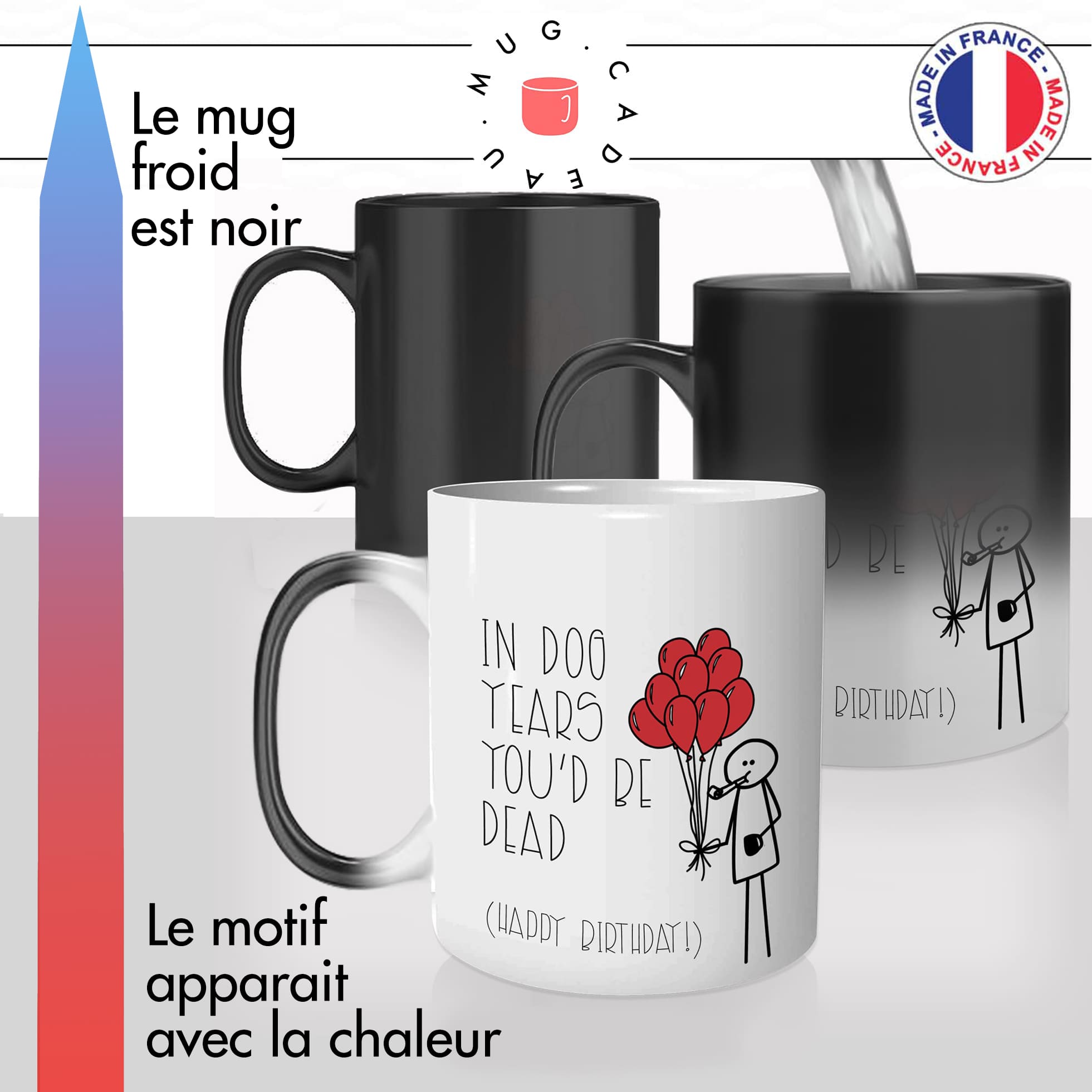mug magique thermoréactif thermo chauffant personnalisé anniversaire dog years happy birthday ballons offrir fun cool idée cadeau original
