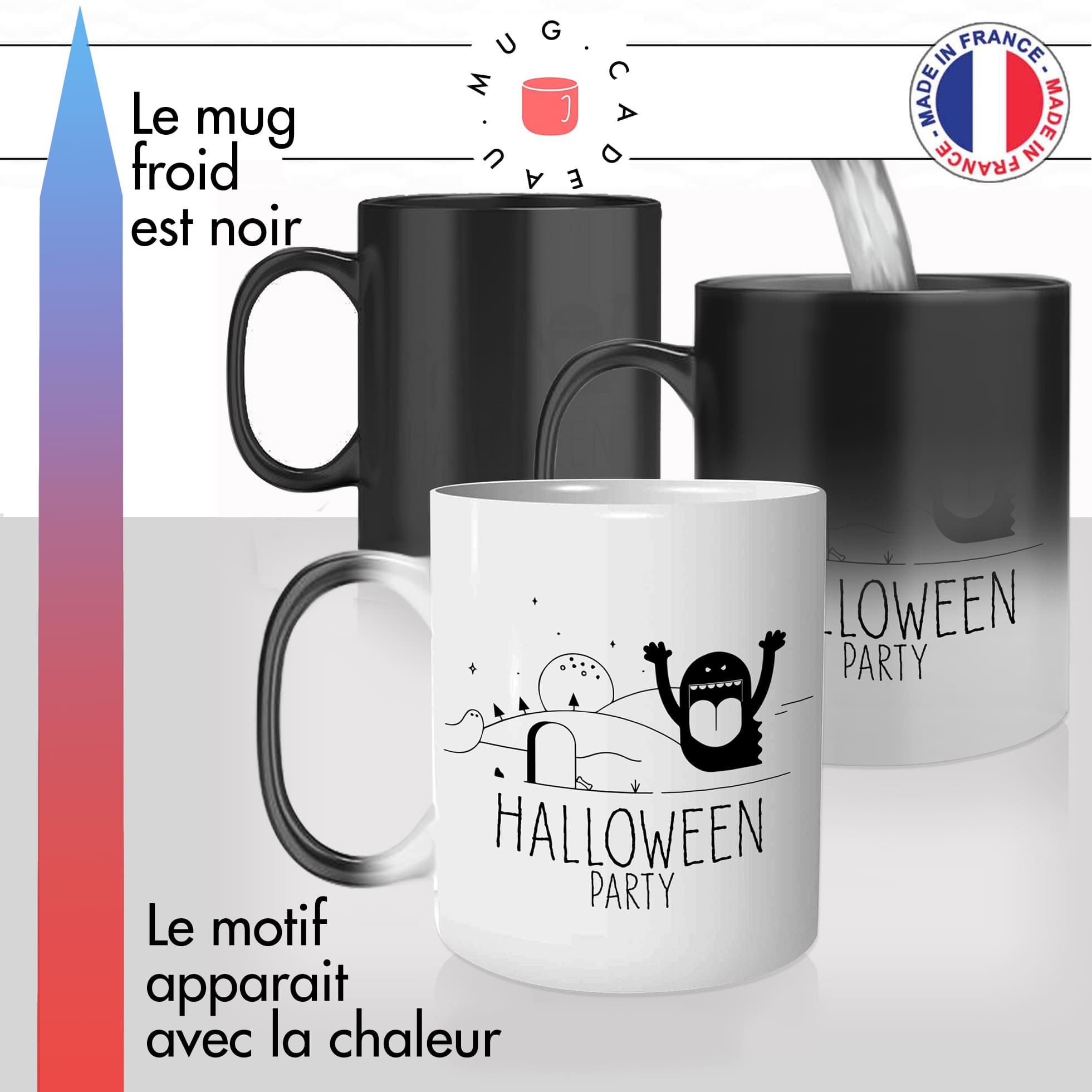 mug magique thermoréactif thermo chauffant personnalisé fantome cimetiere peur halloween des bonbons ou la mort offrir idée cadeau