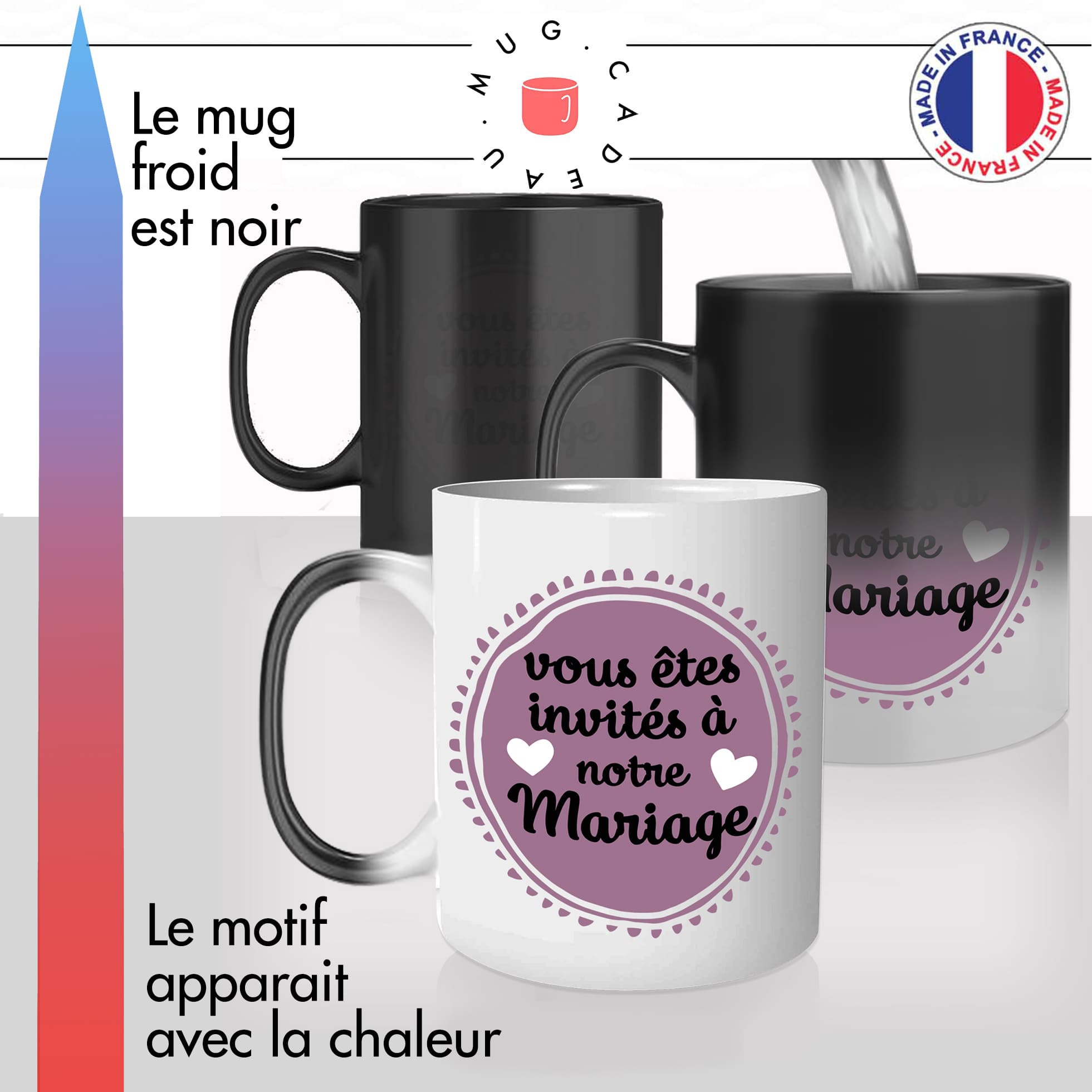 mug magique thermoréactif thermo chauffant personnalisé invitation de mariage originale annonce mariés coeur amour couple offrir idée cadeau