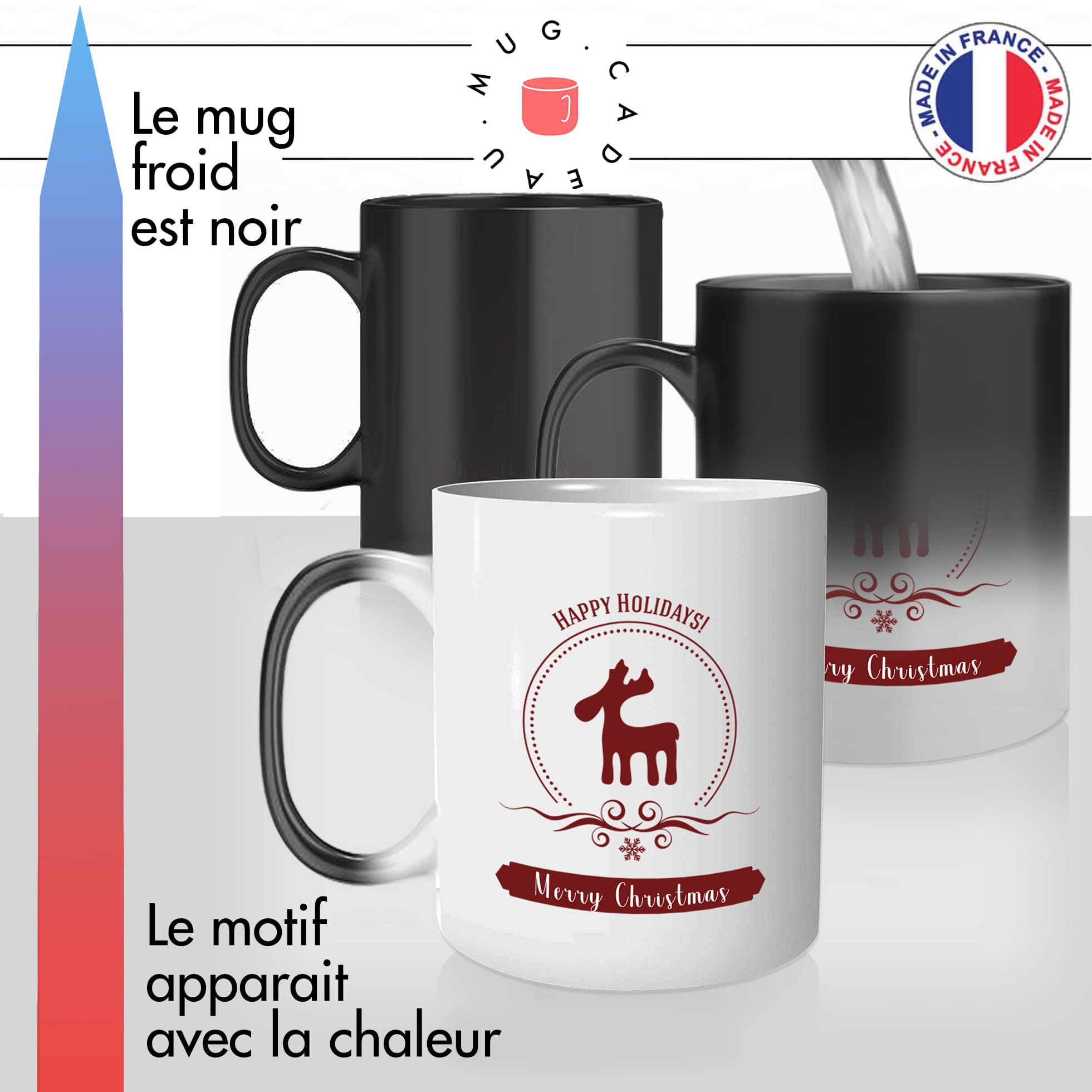 mug magique thermoréactif thermo chauffant personnalisé merry christmas joyeux noel renne voeux fin dannée idée cadeau original