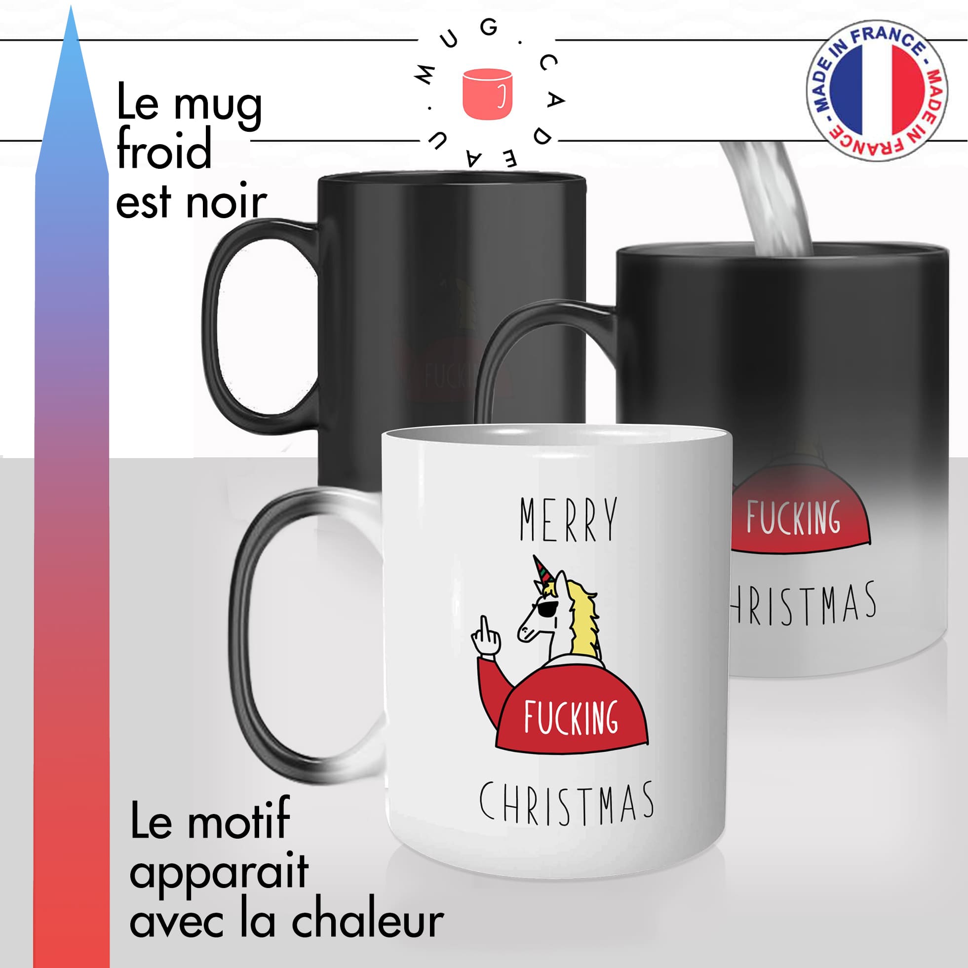 mug magique thermoréactif thermo chauffant personnalisé merry christmas joyeux noel licorne fuck fucking thug voeux de fin dannée cadeau original