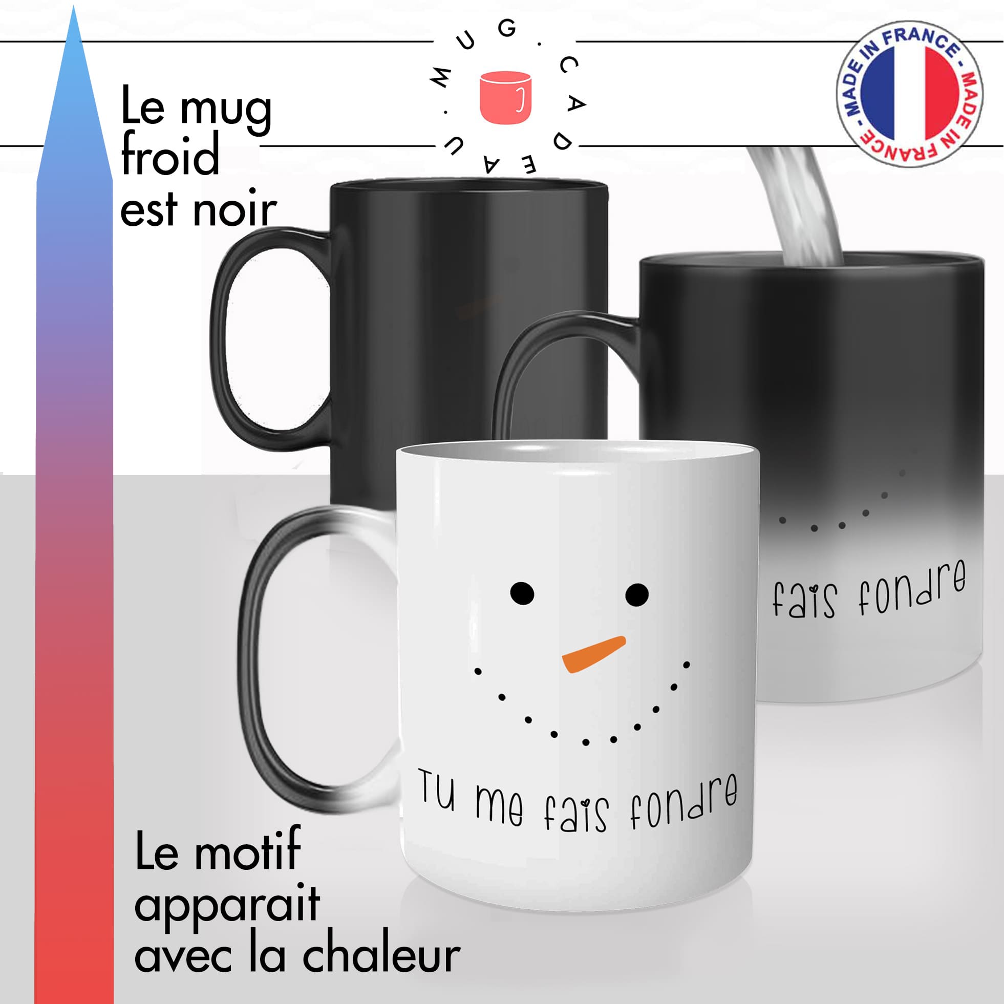mug magique thermoréactif thermo chauffant personnalisé merry christmas joyeux noel bonhomme de neige tu me fais fondre idée cadeau fun