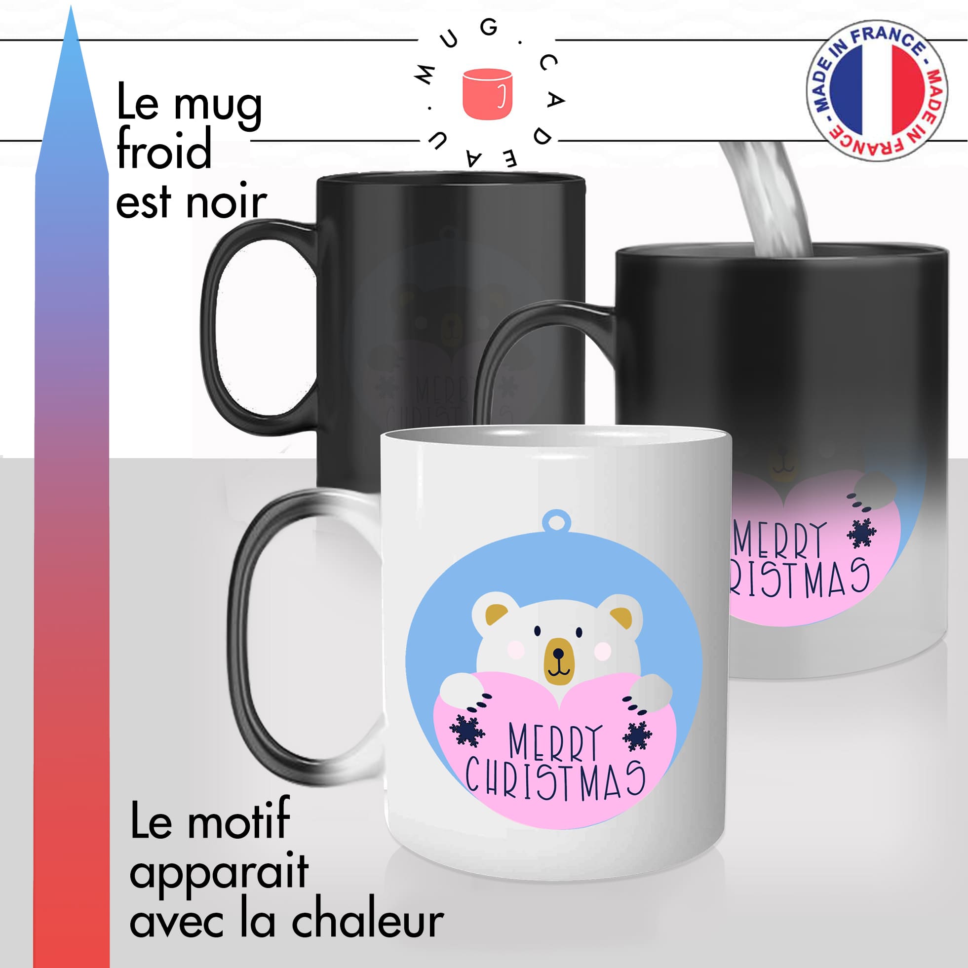 mug magique thermoréactif thermo chauffant personnalisé merry christmas joyeux noel boule sapin ours blanc mignon idée cadeau fun