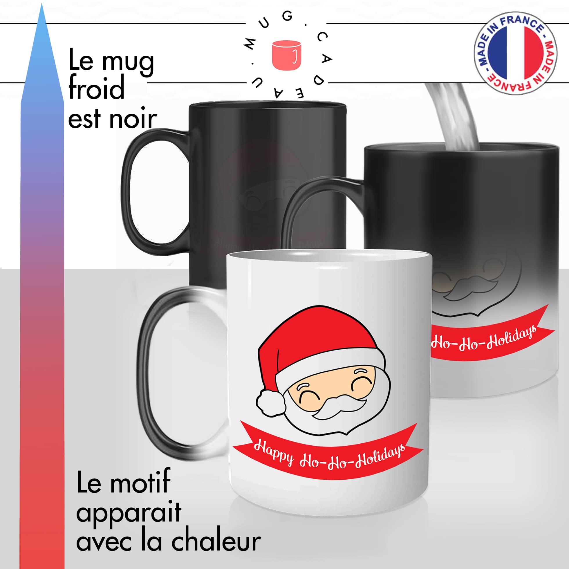 mug magique thermoréactif thermo chauffant personnalisé merry christmas joyeux noel pere noël ho ho ho barbe idée cadeau fun