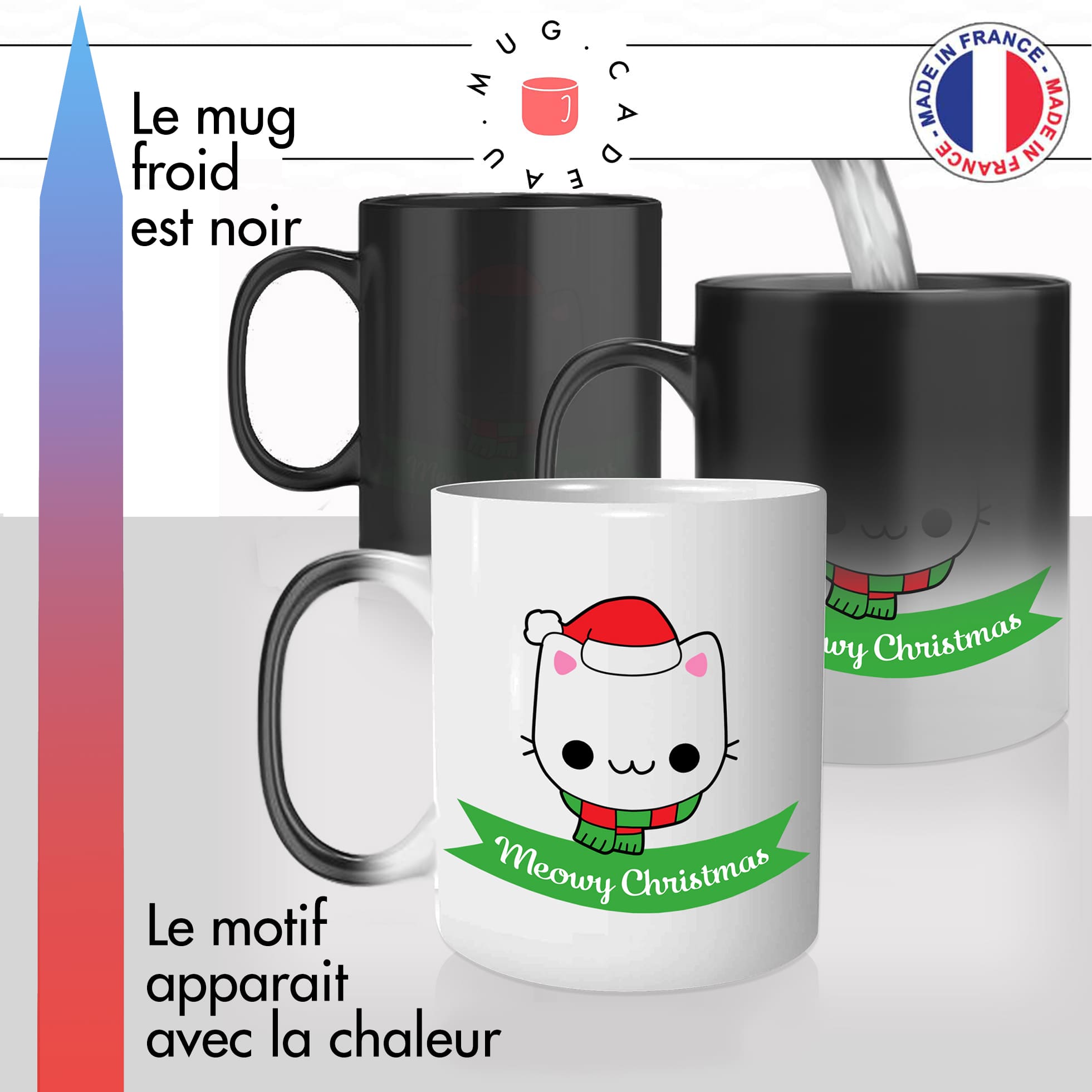 mug magique thermoréactif thermo chauffant personnalisé joyeux noel merry christmas meowi chat chaton meow hiver fun idée cadeau original