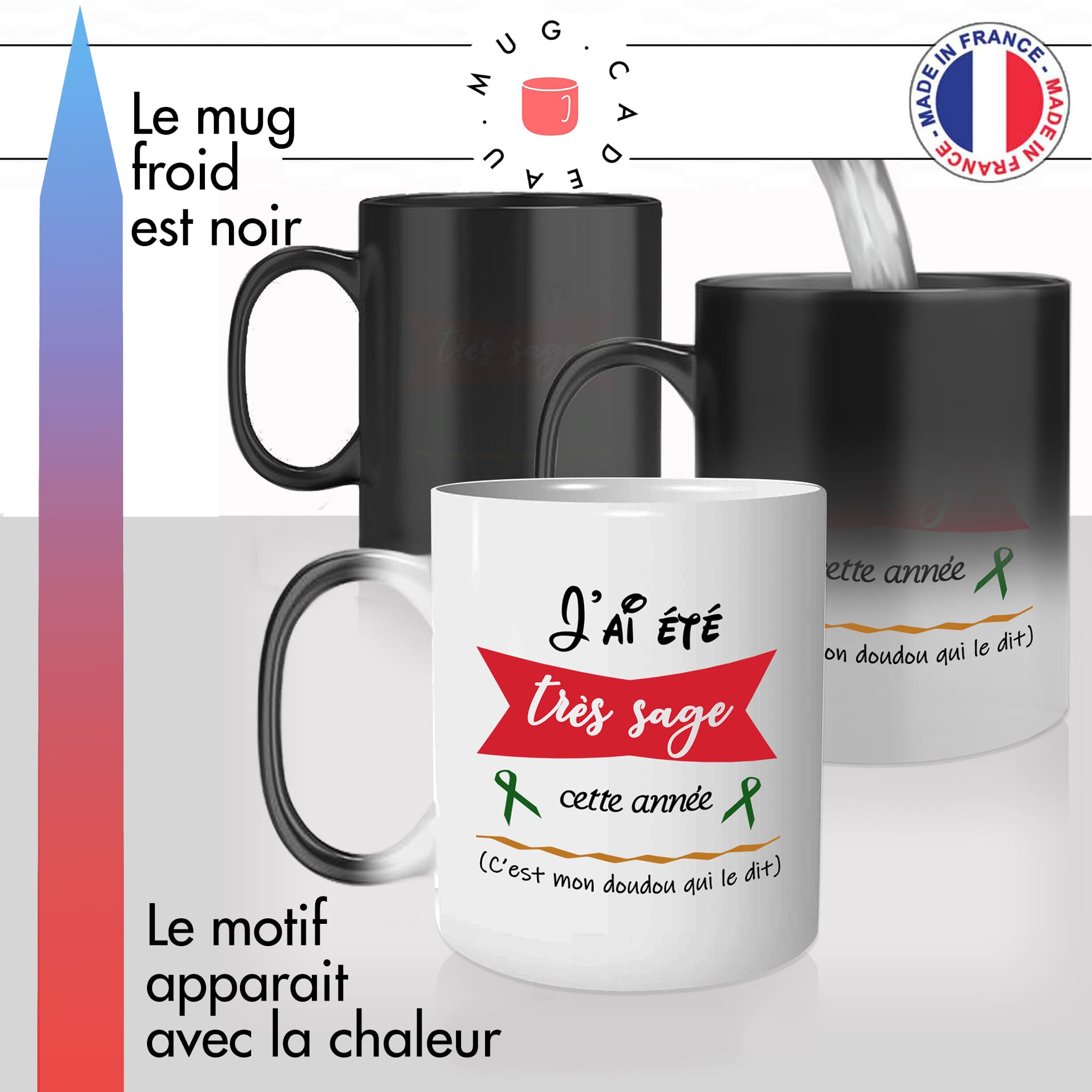 mug magique thermoréactif thermo chauffant personnalisé joyeux noel jai été sage cette année cest mon doudou qui le dit idée cadeau original