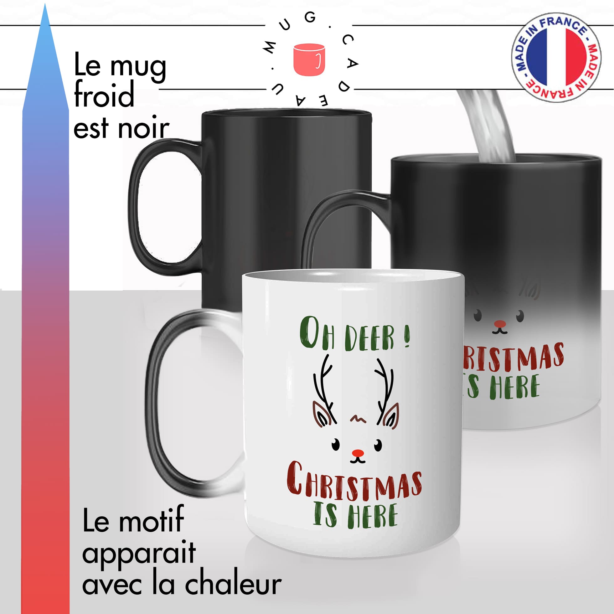 mug magique thermoréactif thermo chauffant personnalisé joyeux noel petit renne deer christmas is here mimi hiver animal idée cadeau original