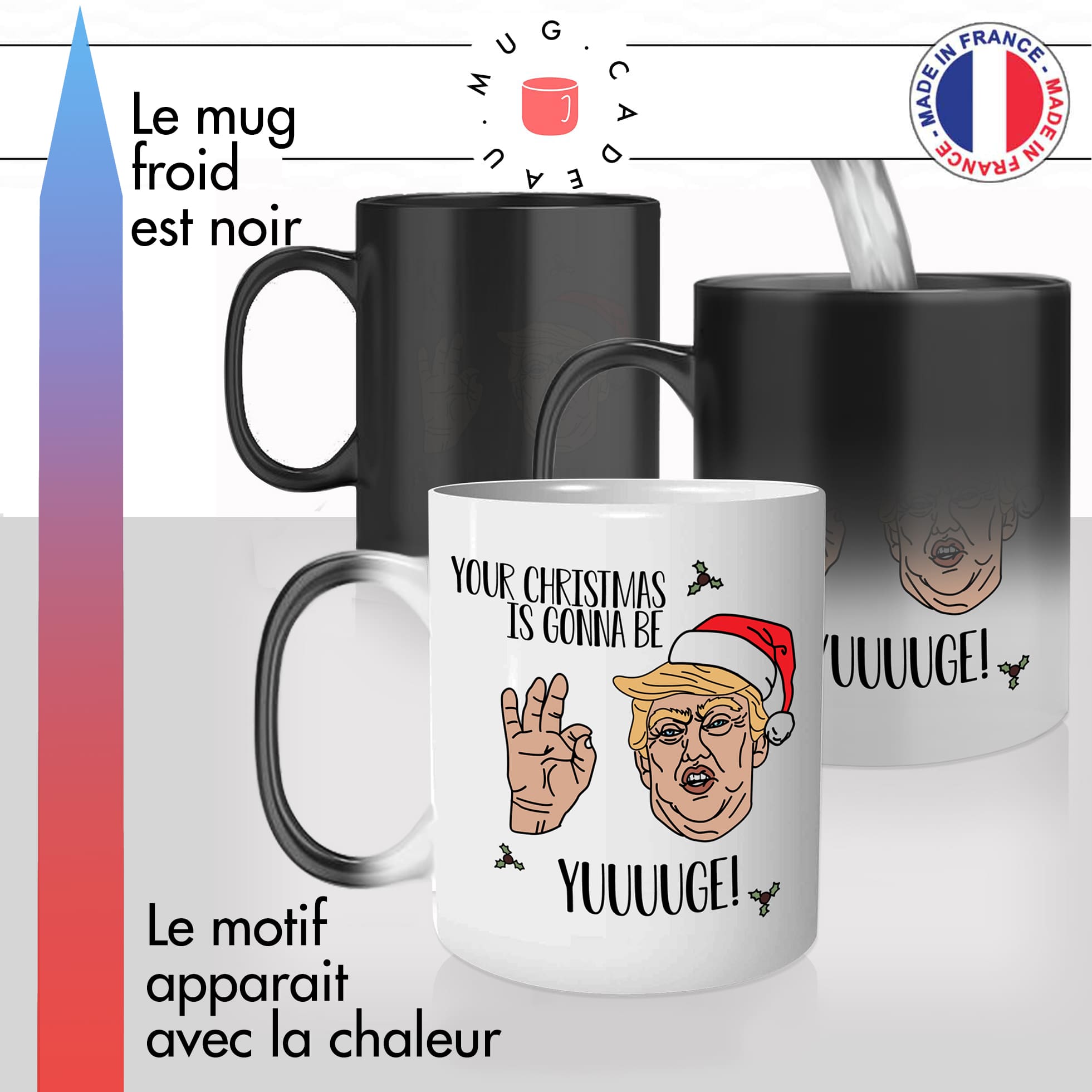 mug magique thermoréactif thermo chauffant personnalisé joyeux noel christmas donald trump amérique president huge yuge idée cadeau fun