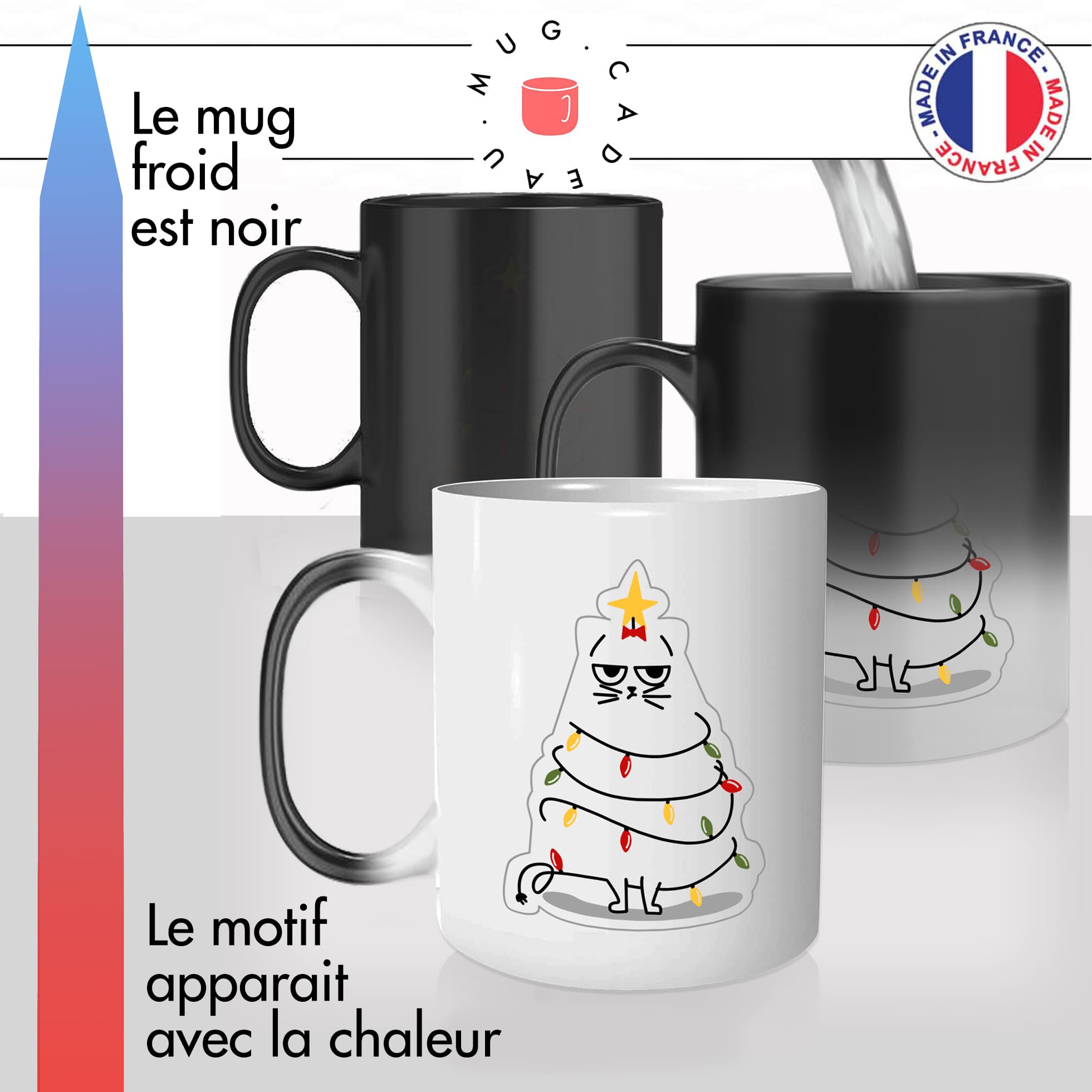 mug magique thermoréactif thermo chauffant personnalisé noel sapin chat chaton pas content guirelande idée cadeau original mignon