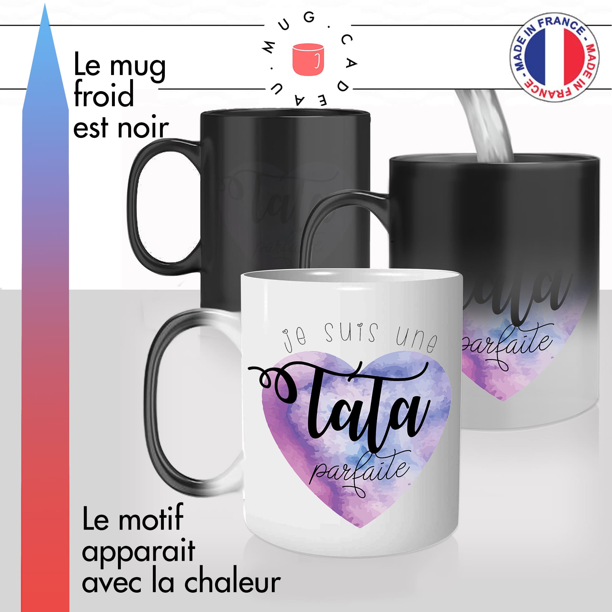 mug magique thermoréactif thermo chauffant personnalisé je suis une tata parfaite tante coeur famille mignon offrir idée cadeau original